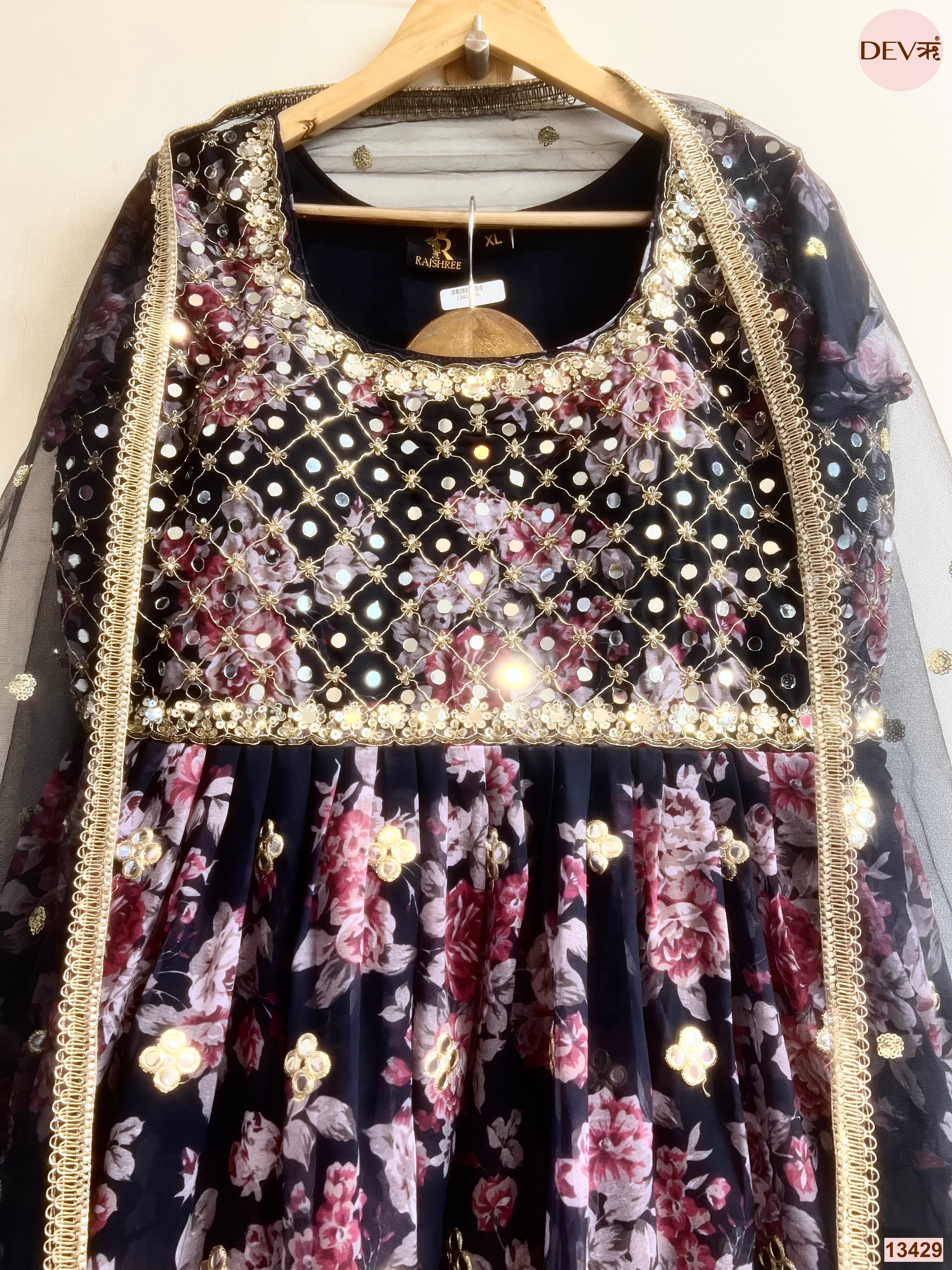 Gulnaar Georgete Embroidered Black 3-Piece Set (Devri – D.No 13429)