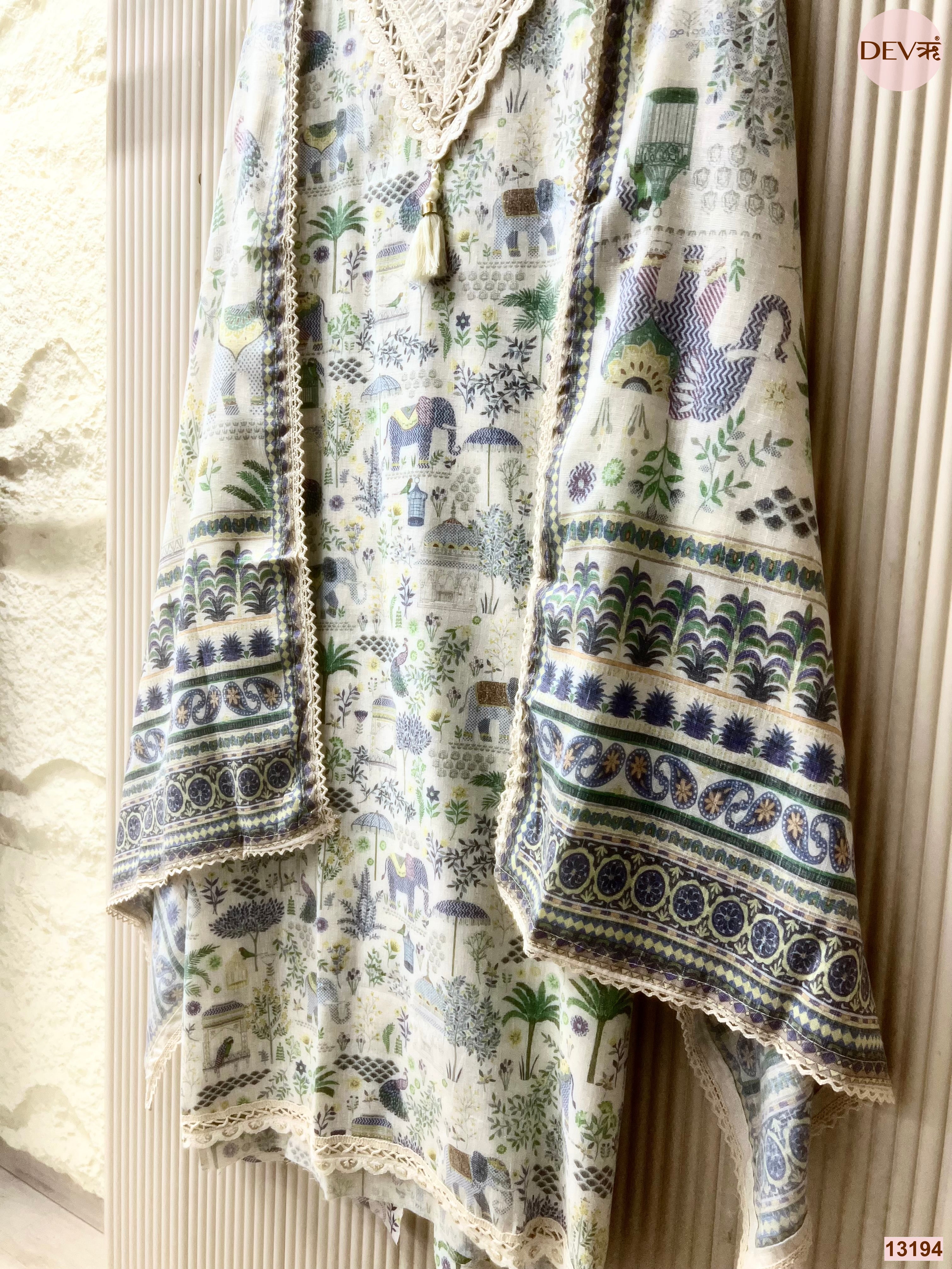 White Cotton Printed Unstitched 3-Piece Suit (Devri – D.No 13194)