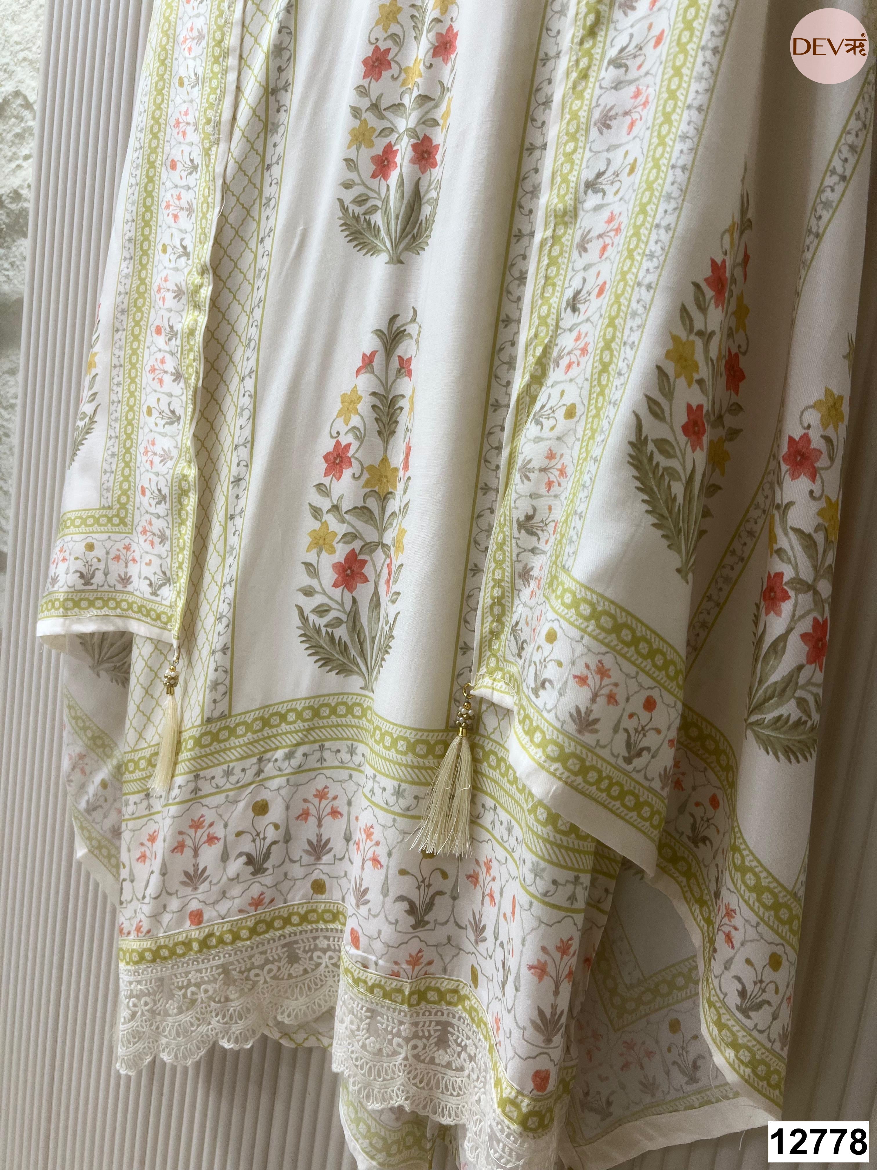 White Muslin Printed Unstitched 3-Piece Suit (Devri – D.No 12778)