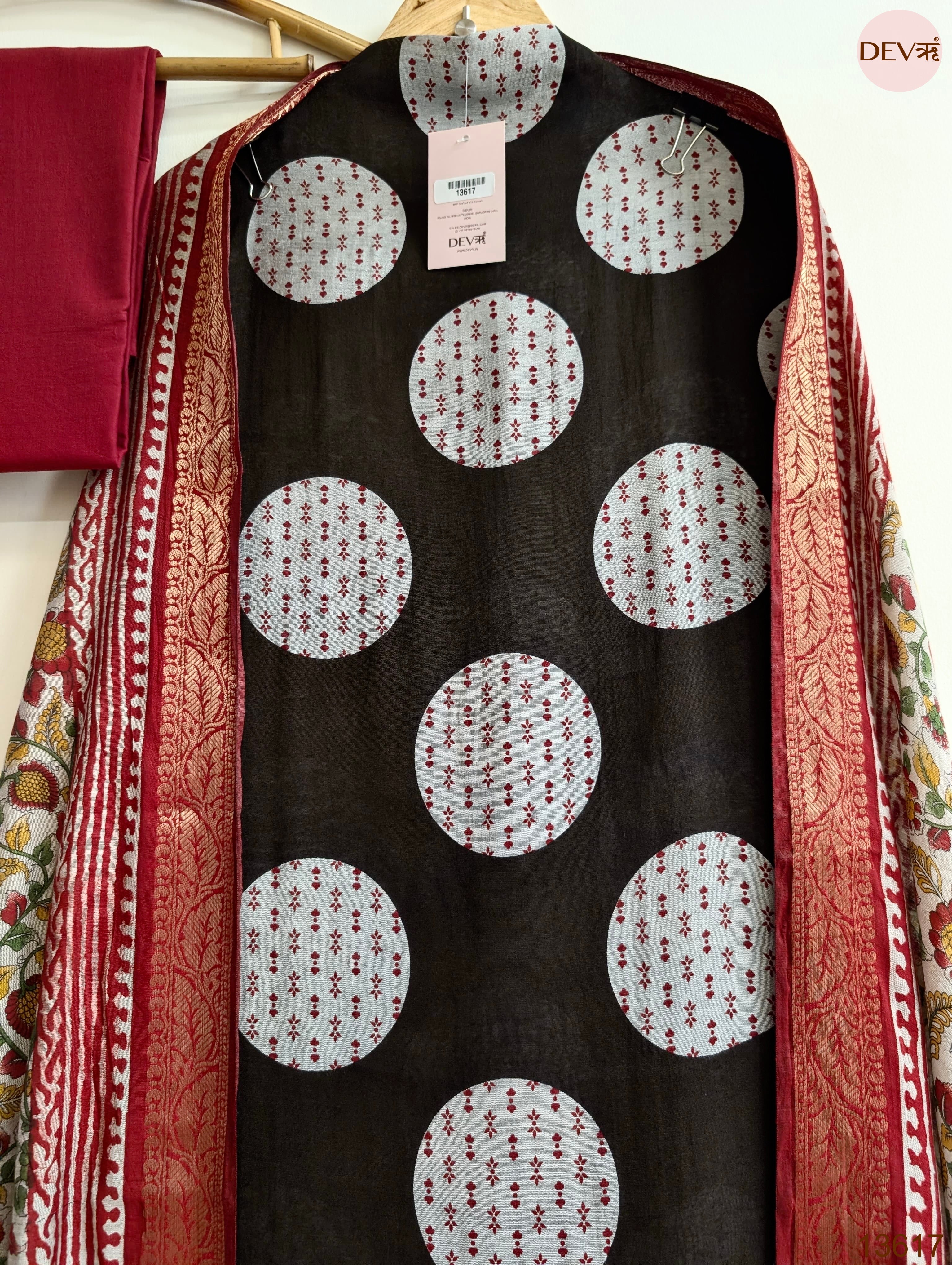 Black Maheshwari Silk Printed Unstitched 3-Piece Suit (Devri – D.No 13617)