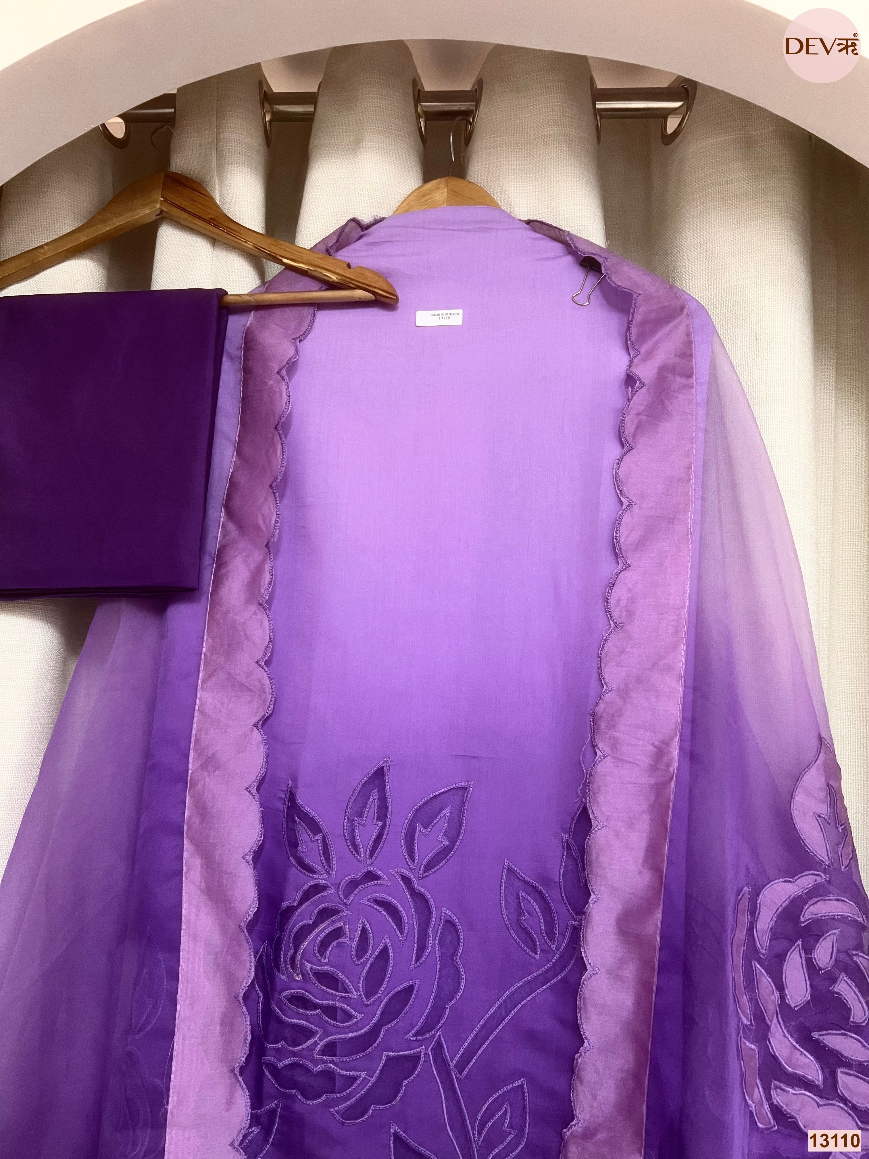 Purple Mul Chanderi Embroidered Unstitched 3-Piece Suit (Devri – D.No 13110)