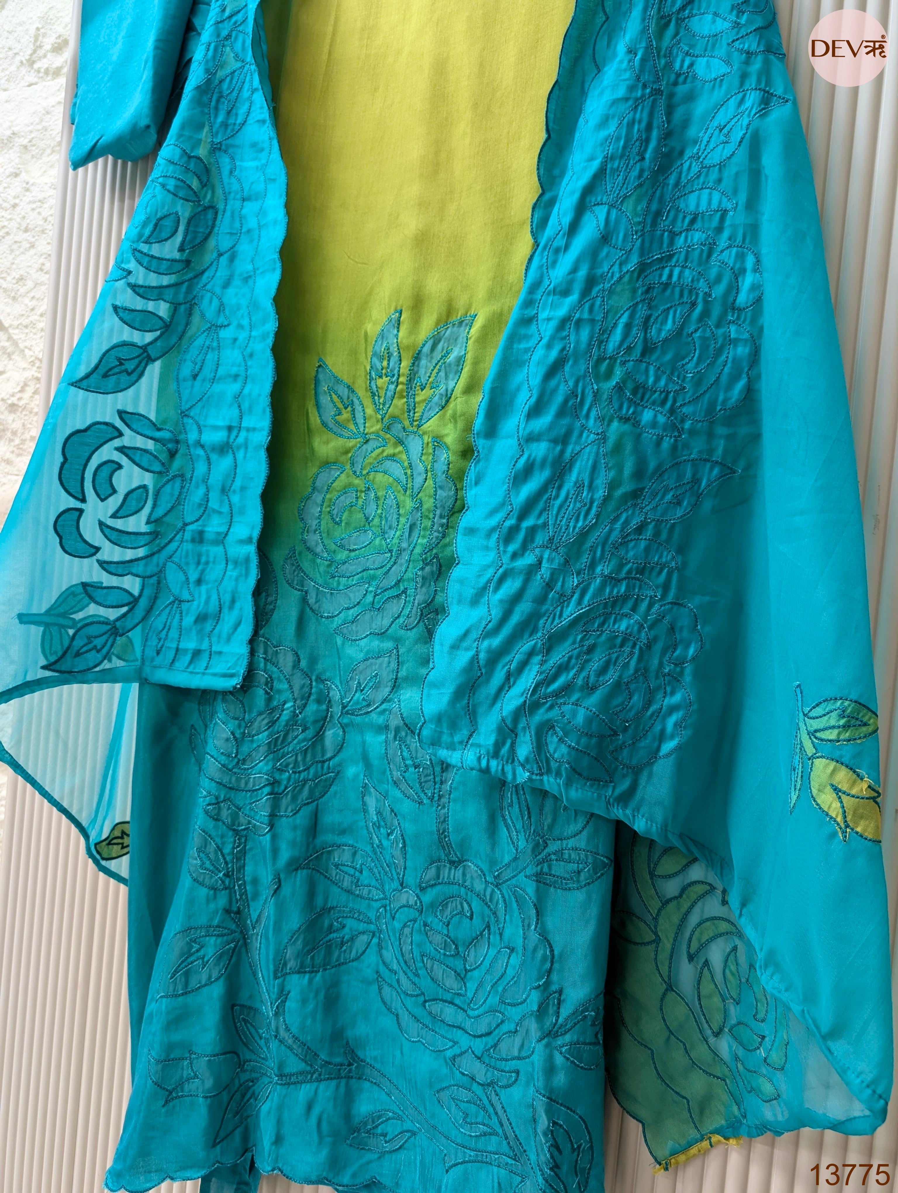 Blue Muslin Embroidered Unstitched 3-Piece Suit (Devri – D.No 13775)