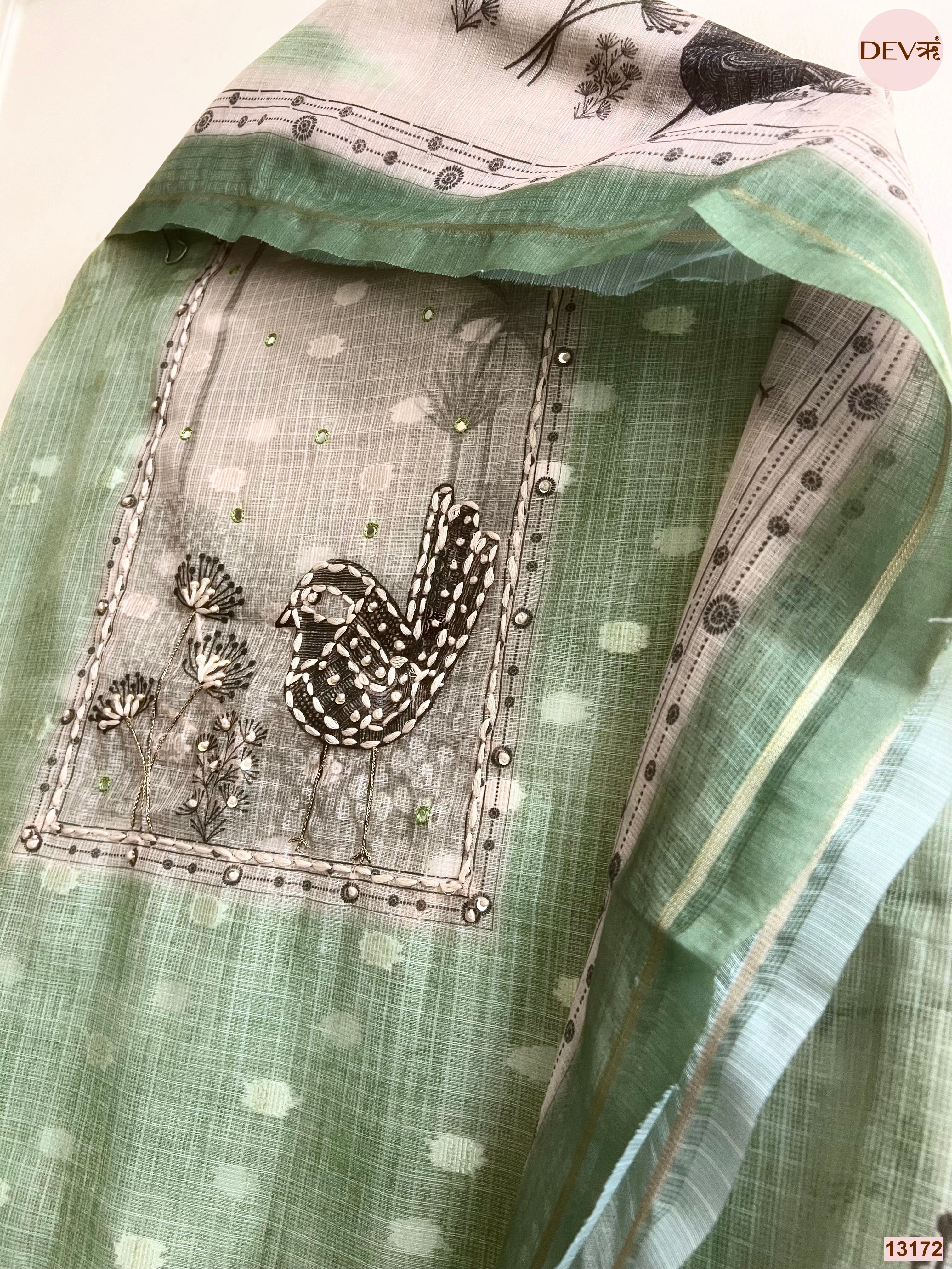 Green Kota Printed Unstitched 3-Piece Suit (Devri – D.No 13172)