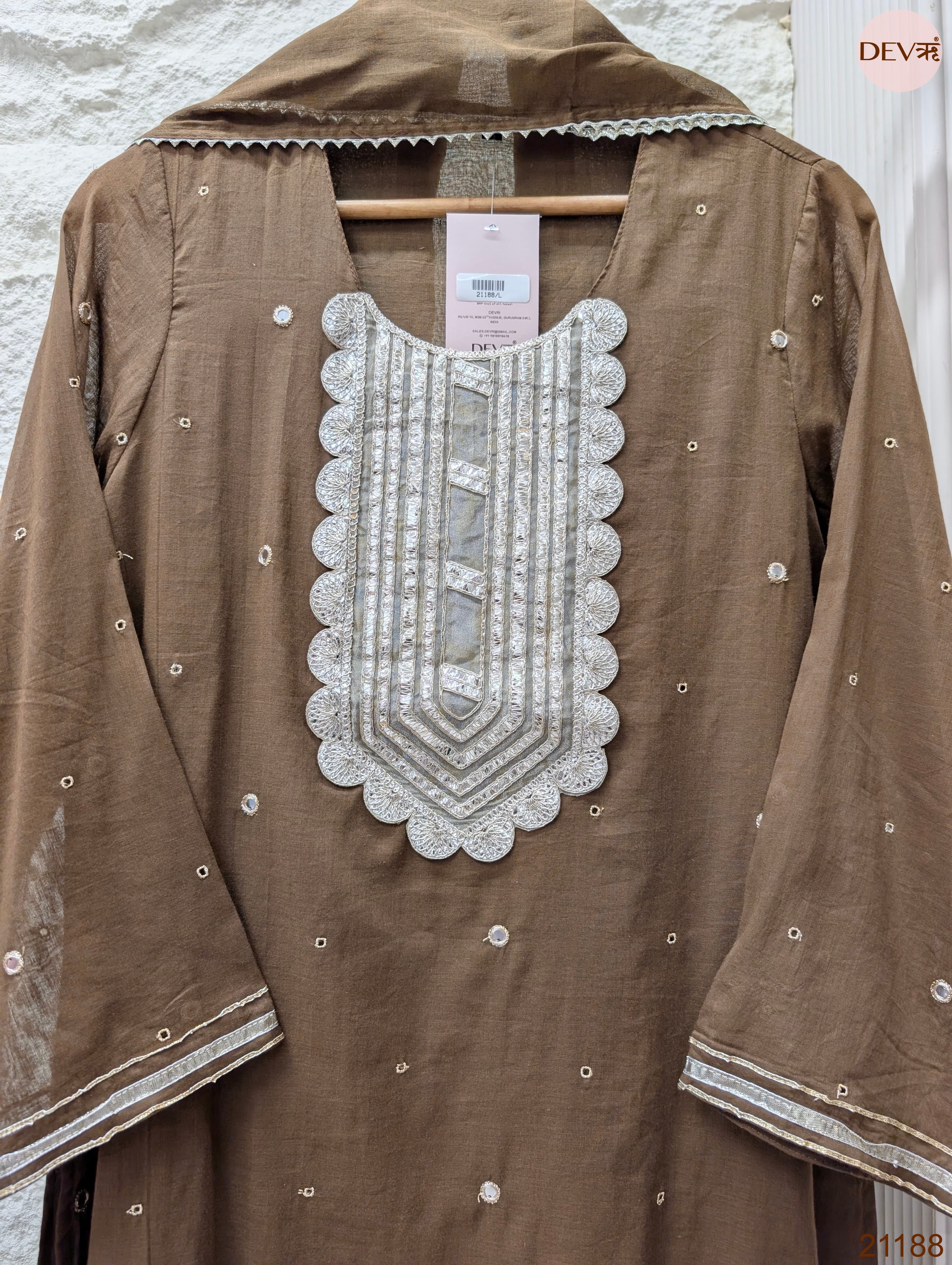 Zarmina Pure mul cotton Embroidered Brown 3-Piece Set (Devri – D.No 21188)