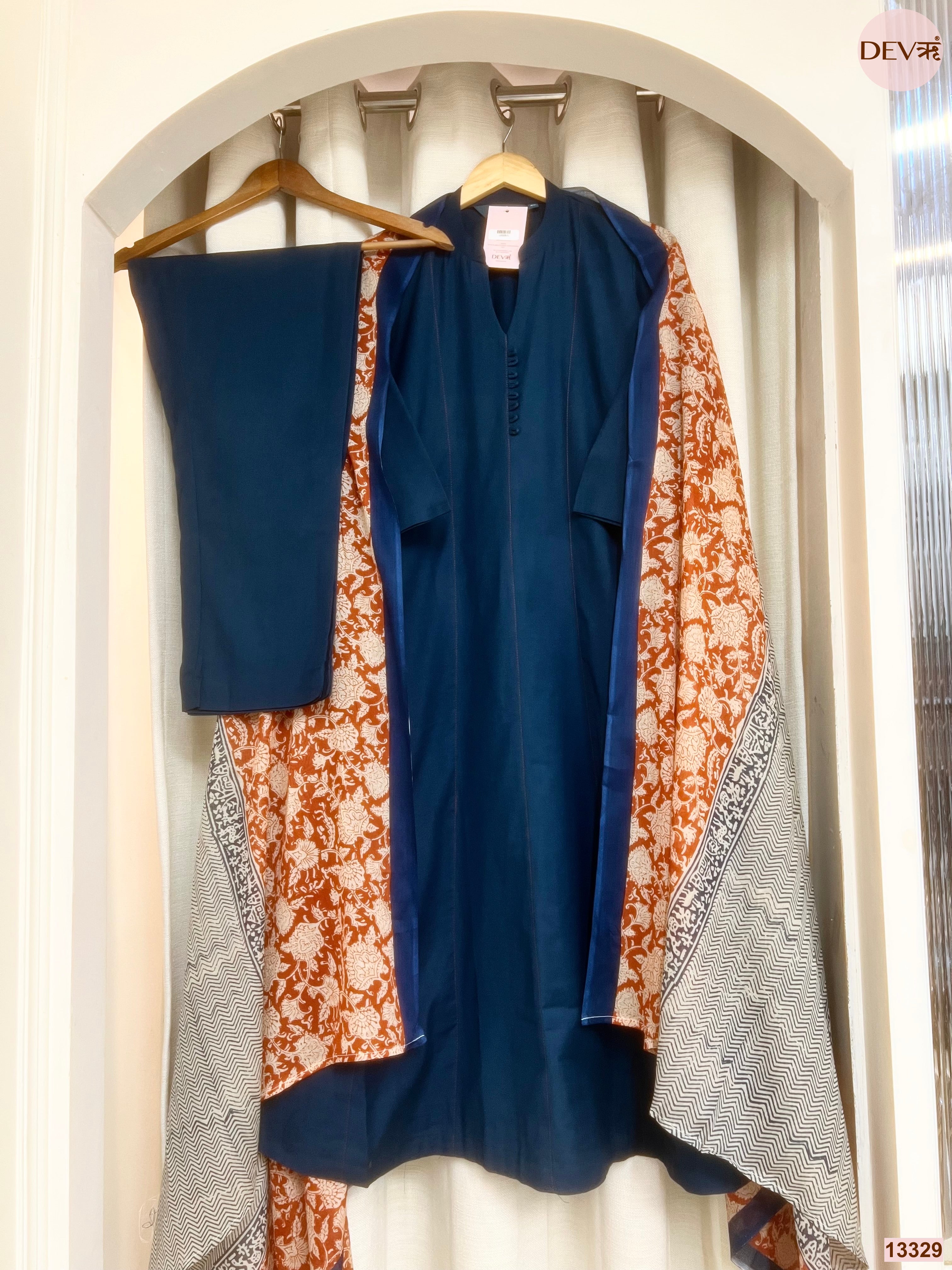 Neelambara Pure cotton Printed Blue 3-Piece Set (Devri – D.No 13329)