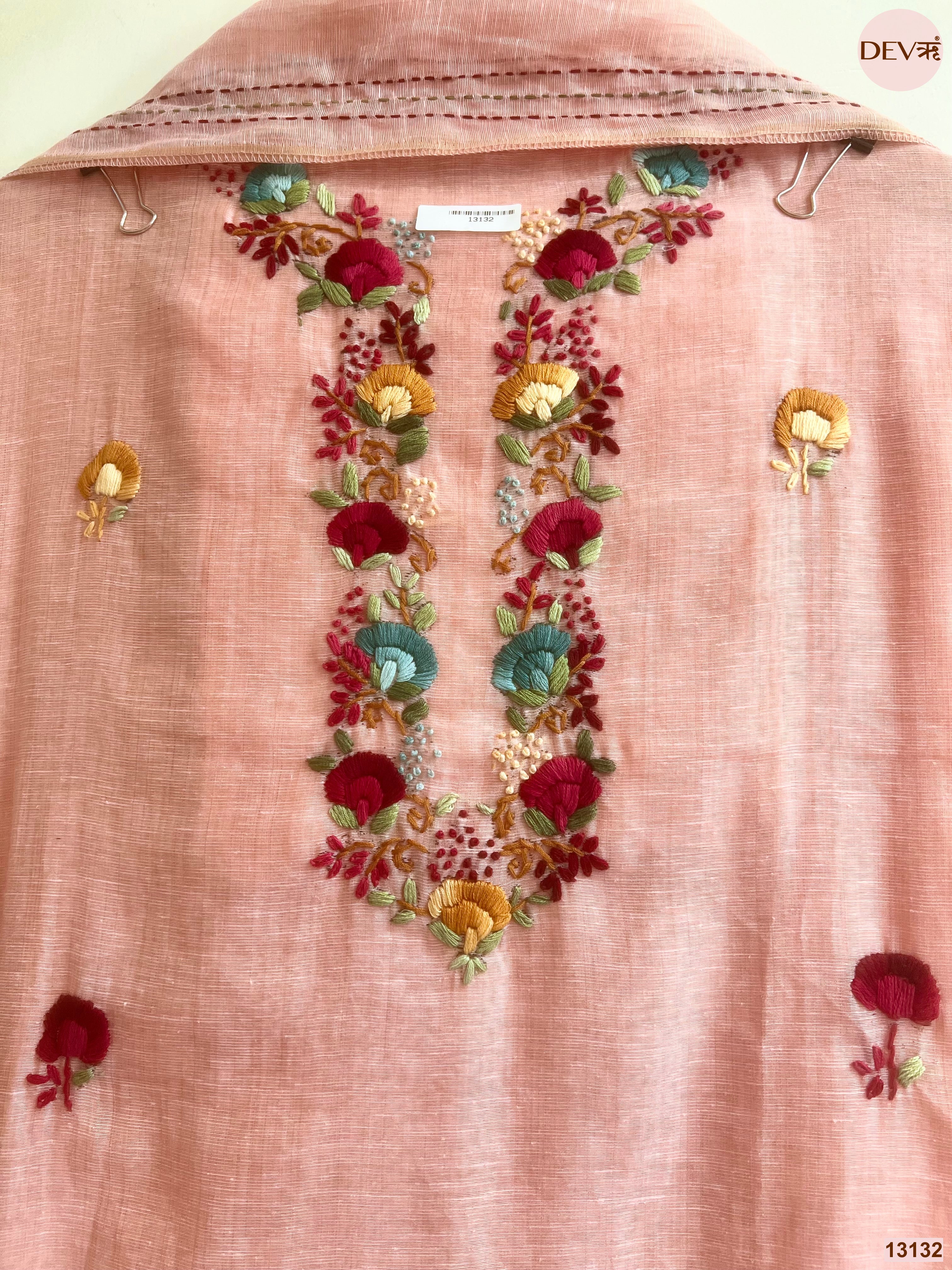 Peach Jamdani Cotton Embroidered Unstitched 3-Piece Suit (Devri – D.No 13132)