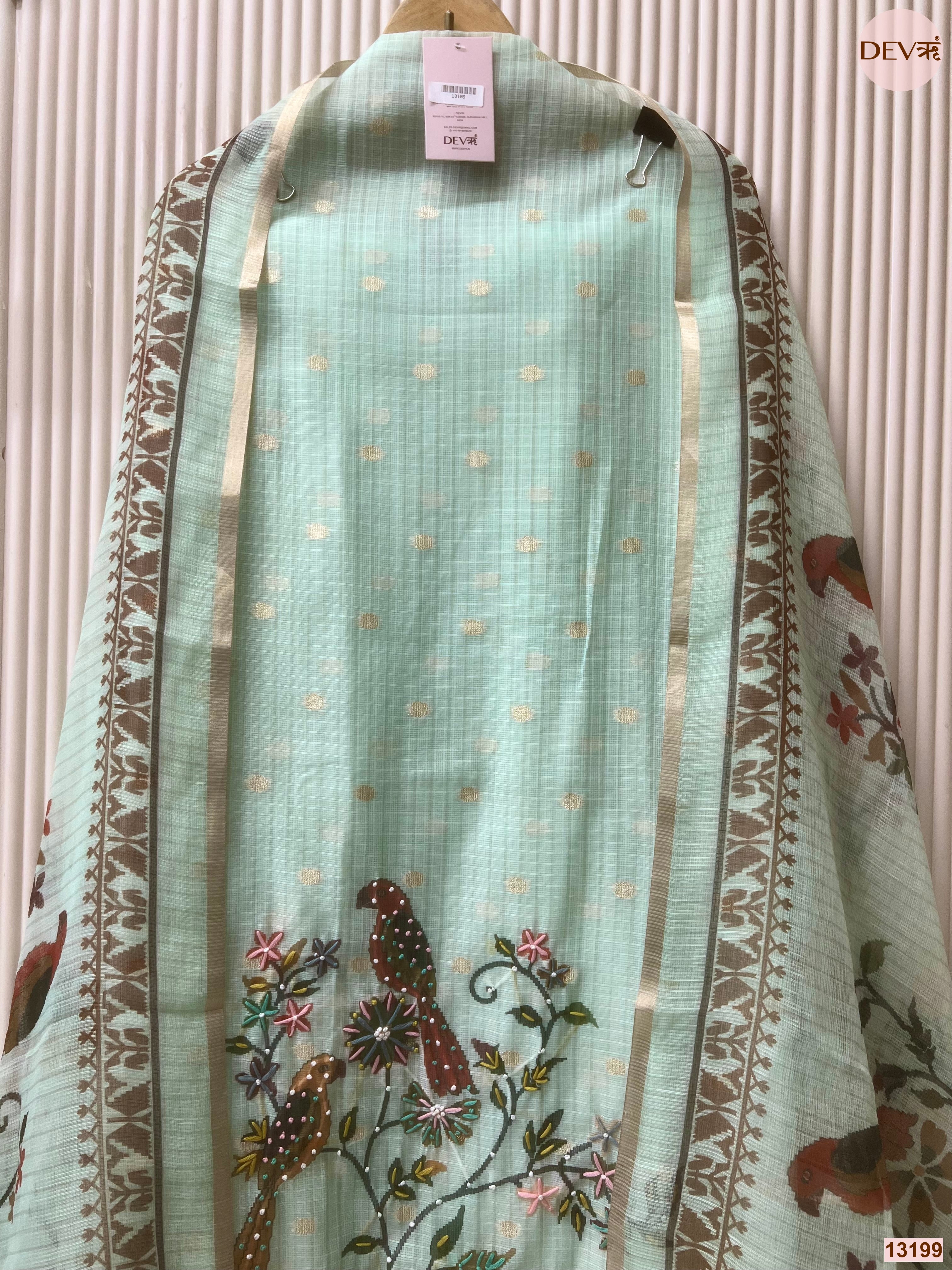 Mint Kota Embroidered Unstitched 3-Piece Suit (Devri – D.No 13199)