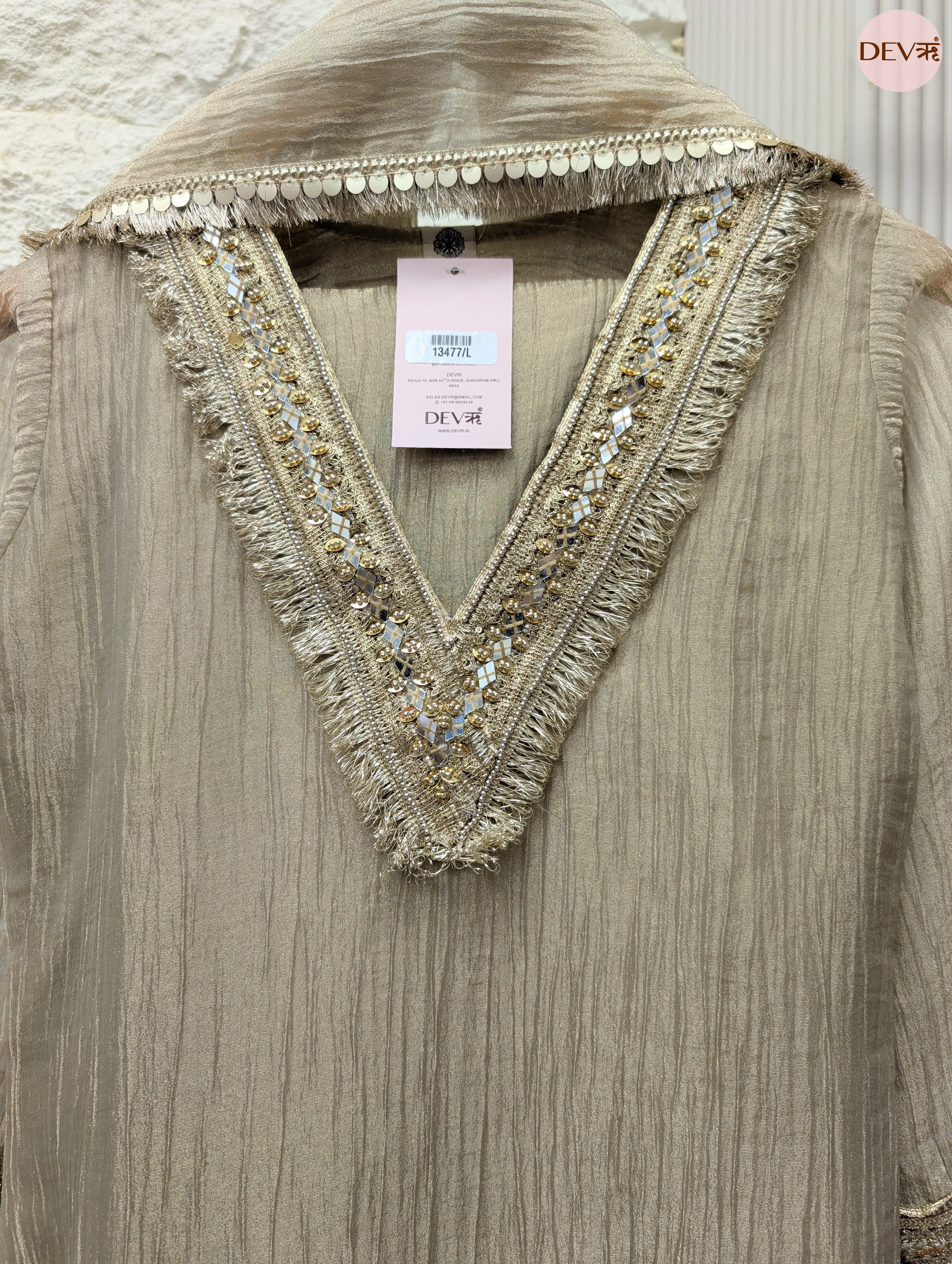 Zareen Tissue Crush Embroidered Beige 3-Piece Set (Devri – D.No 13477)