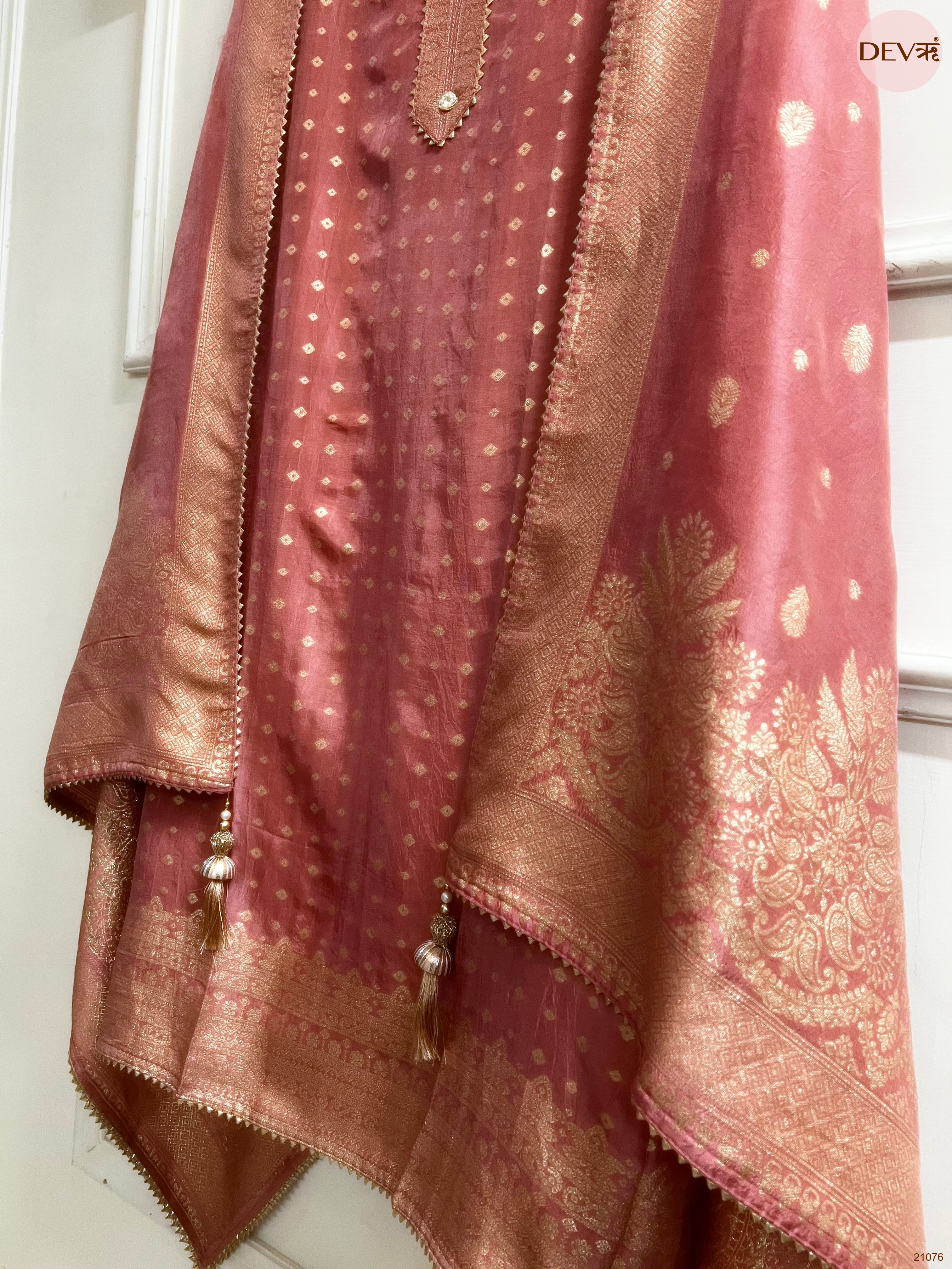 Pink Pure Viscose Dola Silk Printed Unstitched 3-Piece Suit (Devri – D.No 21076)