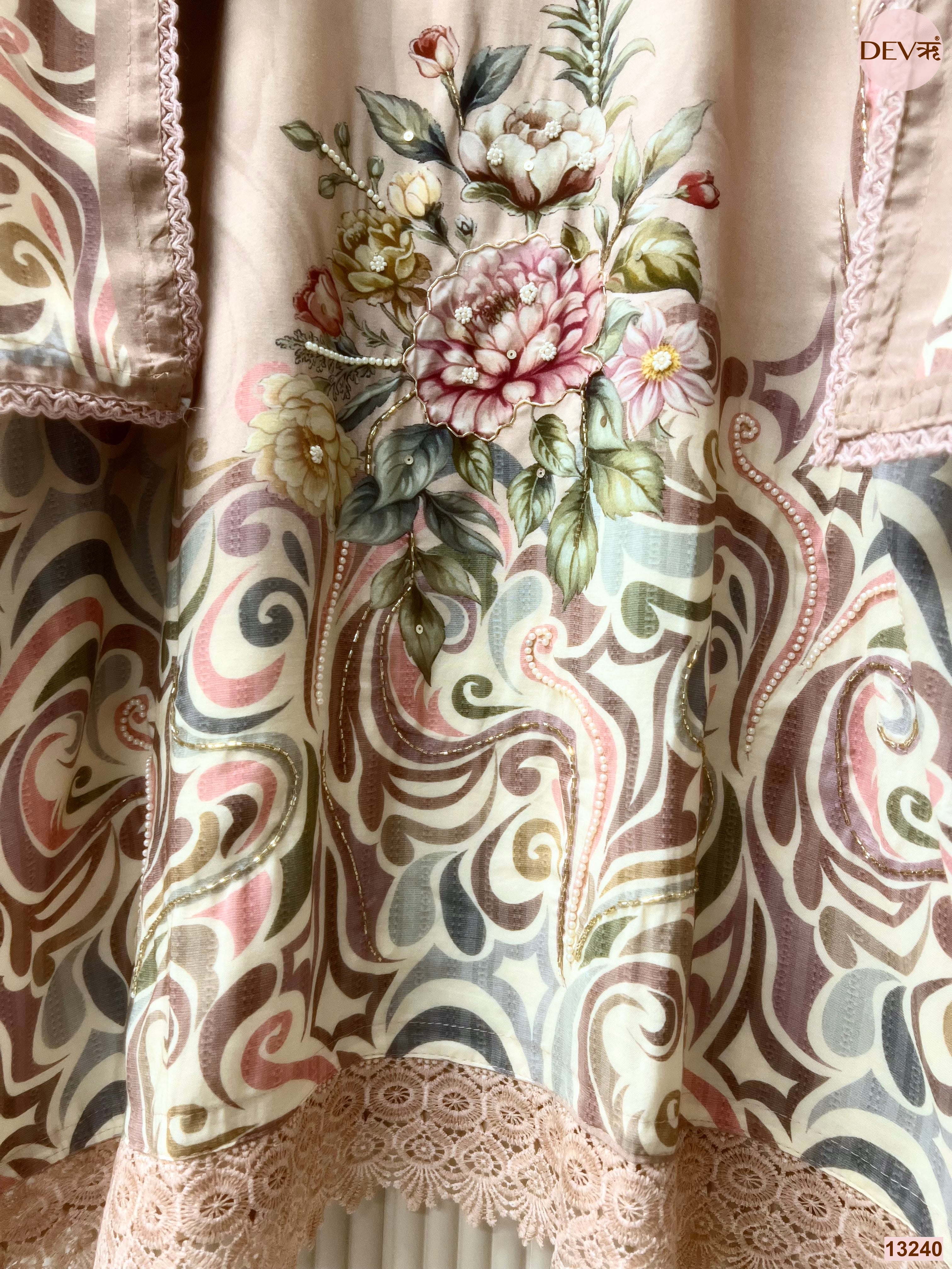 Peach Muslin Printed Unstitched 3-Piece Suit (Devri – D.No 13240)