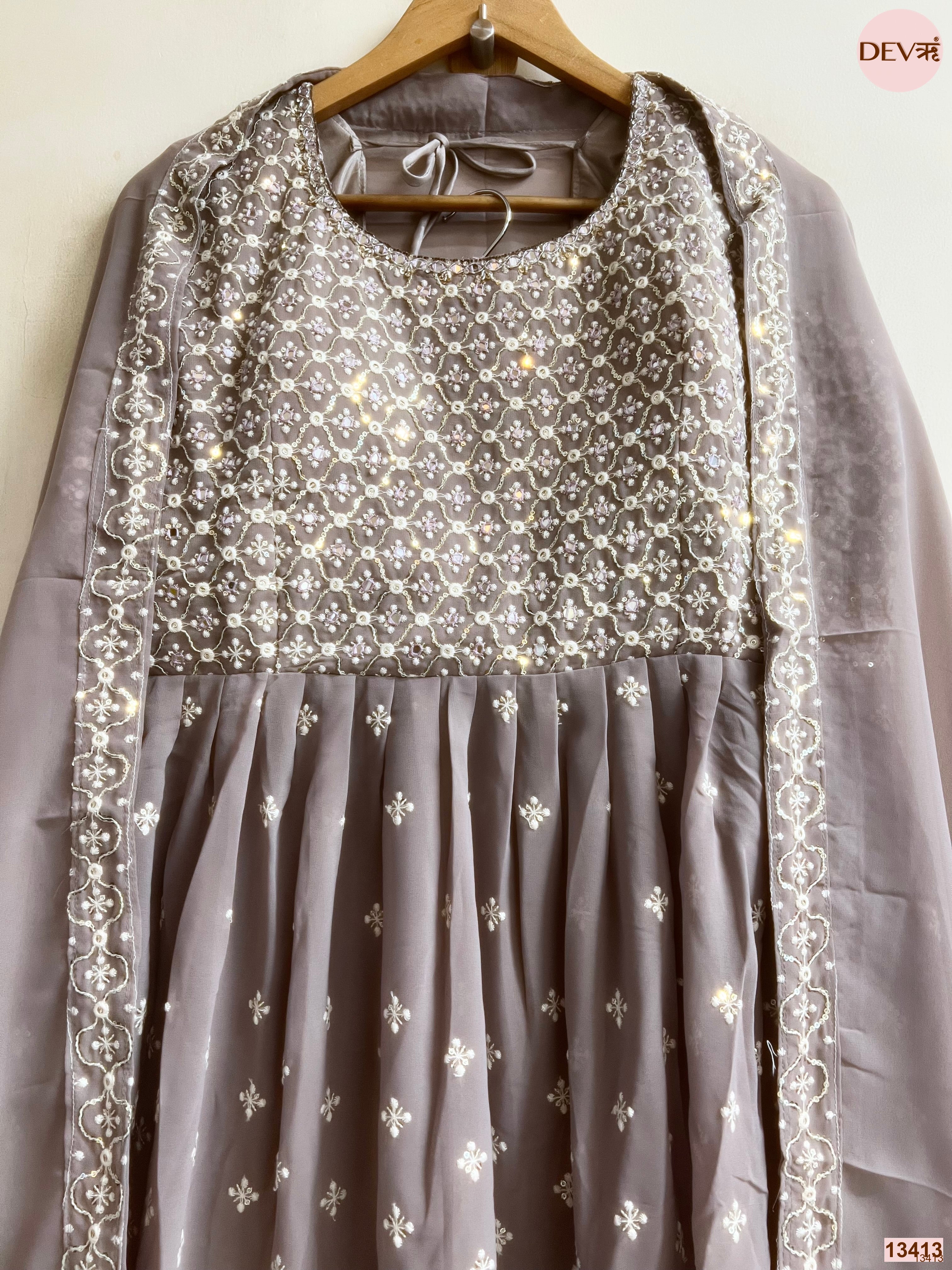 Meher Georgette Embroidered Mauve 3-Piece Set (Devri – D.No 13413)
