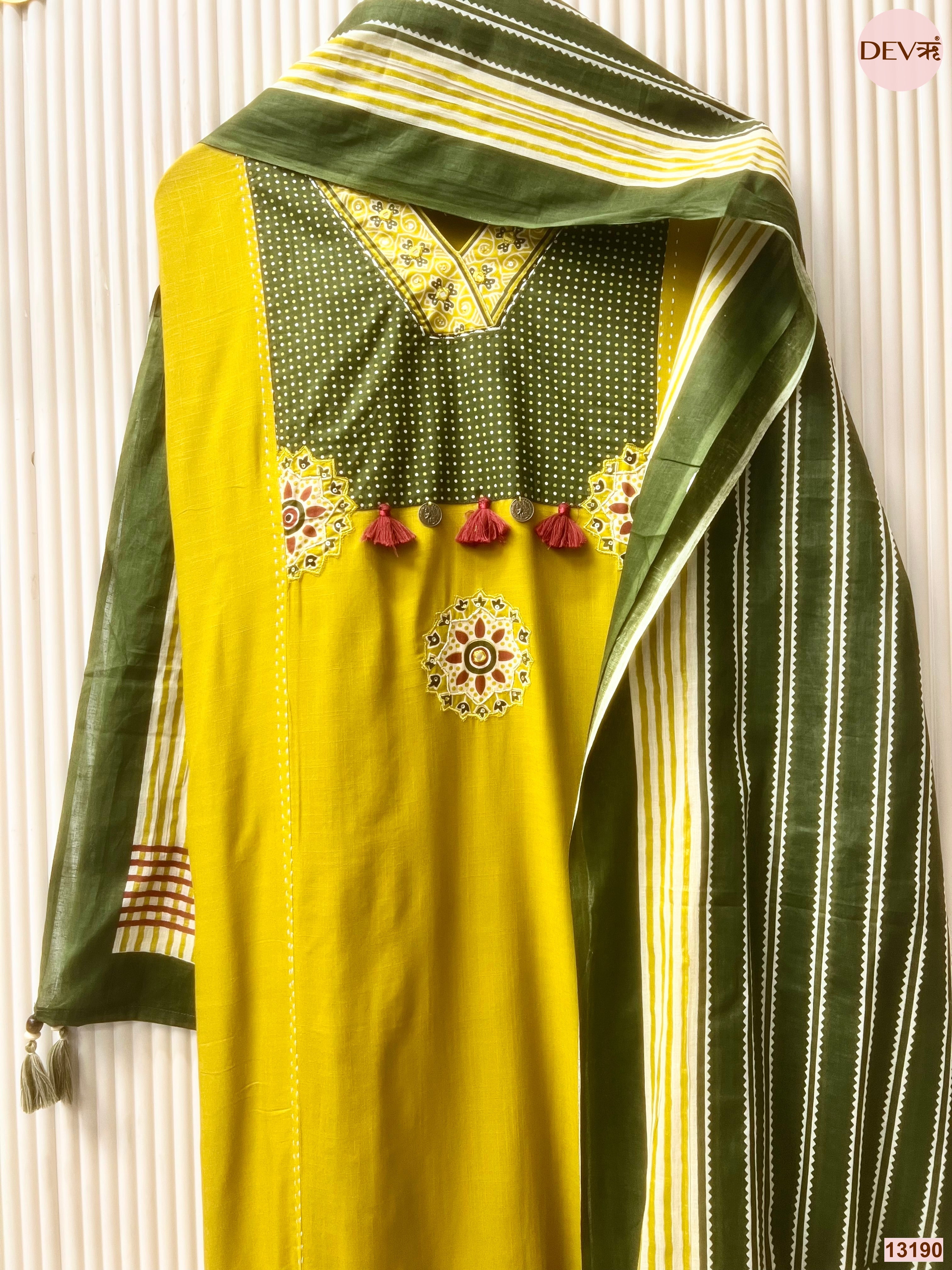 Mustard Slub Cotton Printed Unstitched 3-Piece Suit (Devri – D.No 13190)