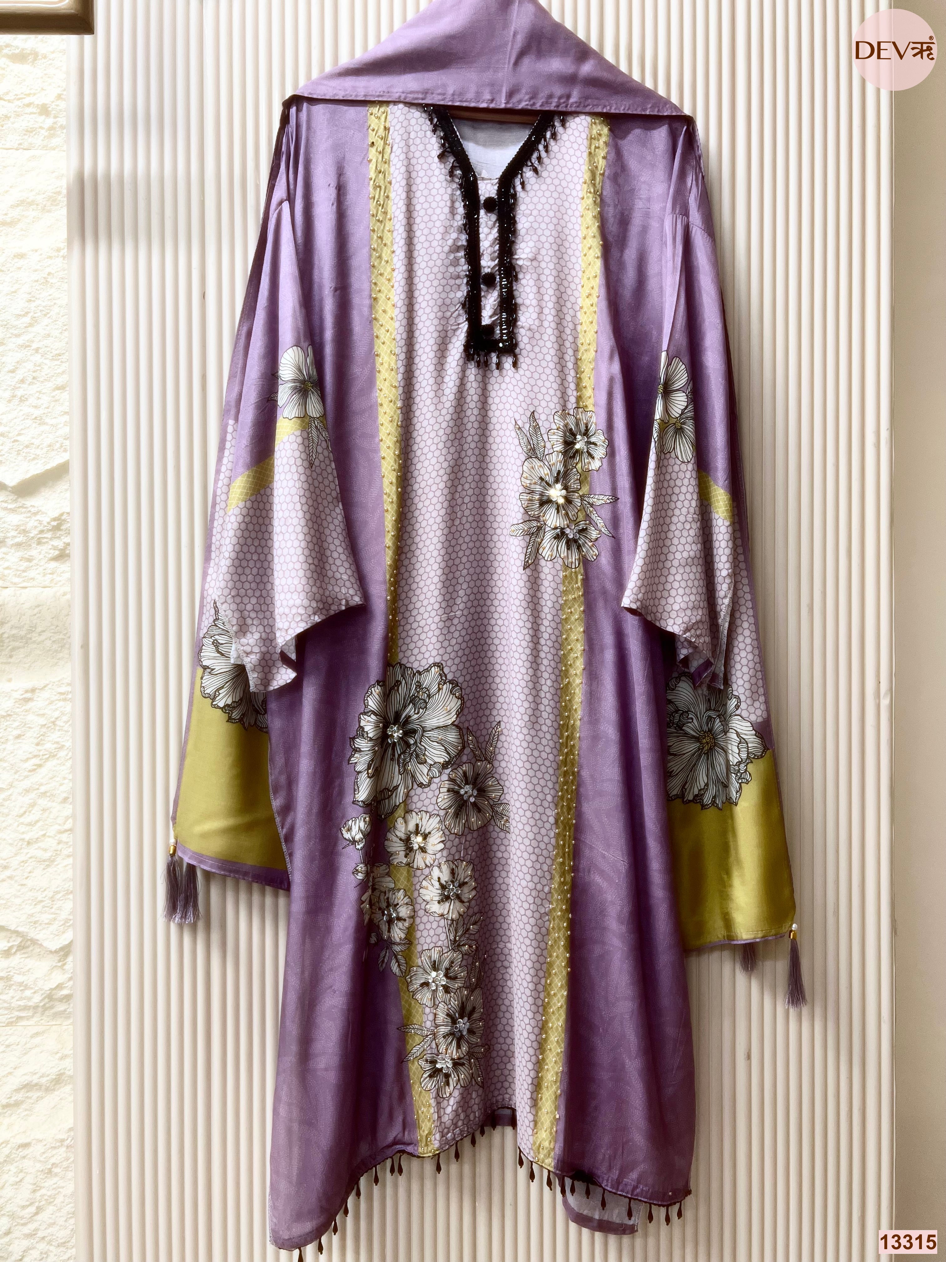 Purple Muslin Printed Unstitched 3-Piece Suit (Devri – D.No 13315)