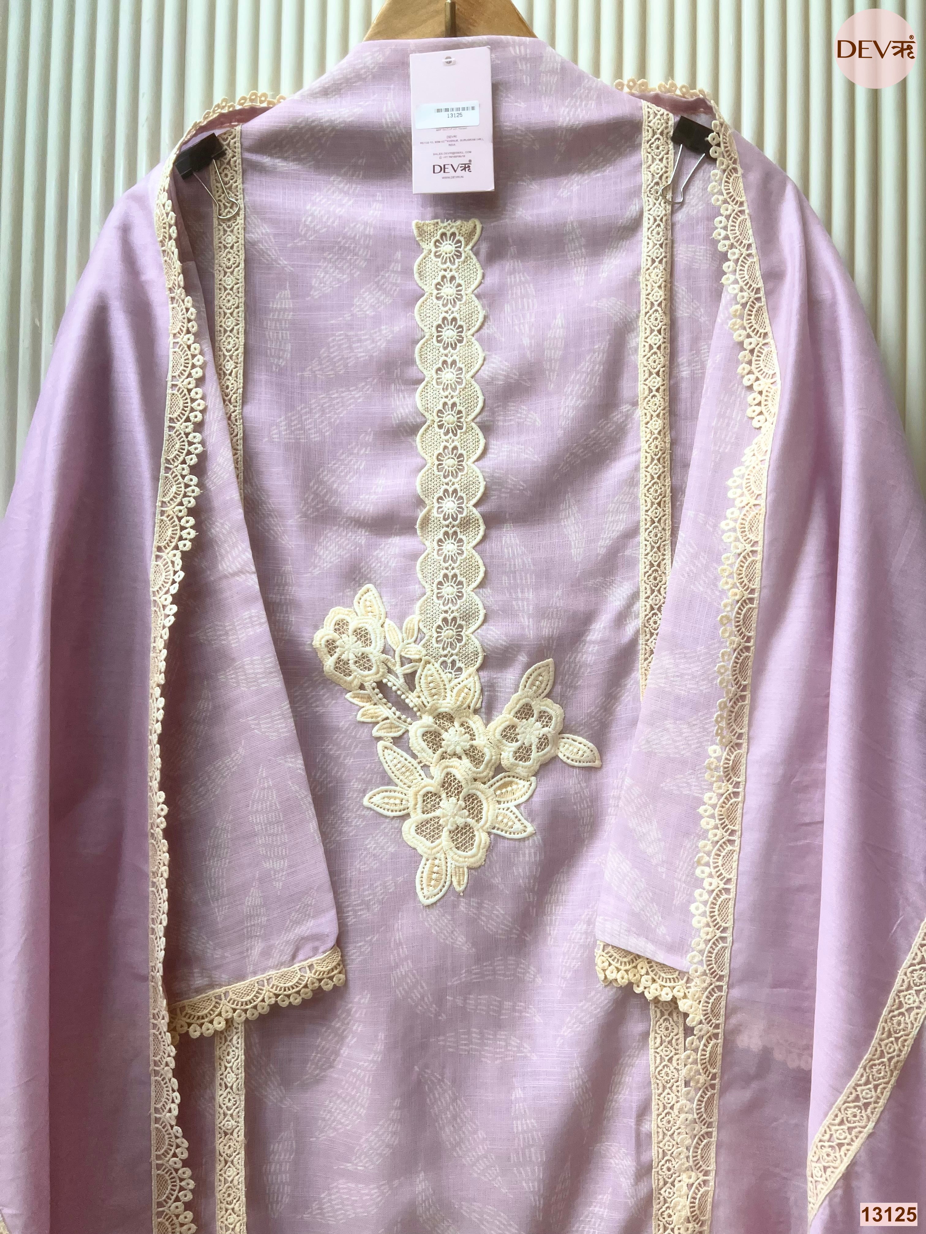Lavender Linen Cotton Embroidered Unstitched 3-Piece Suit (Devri – D.No 13125)