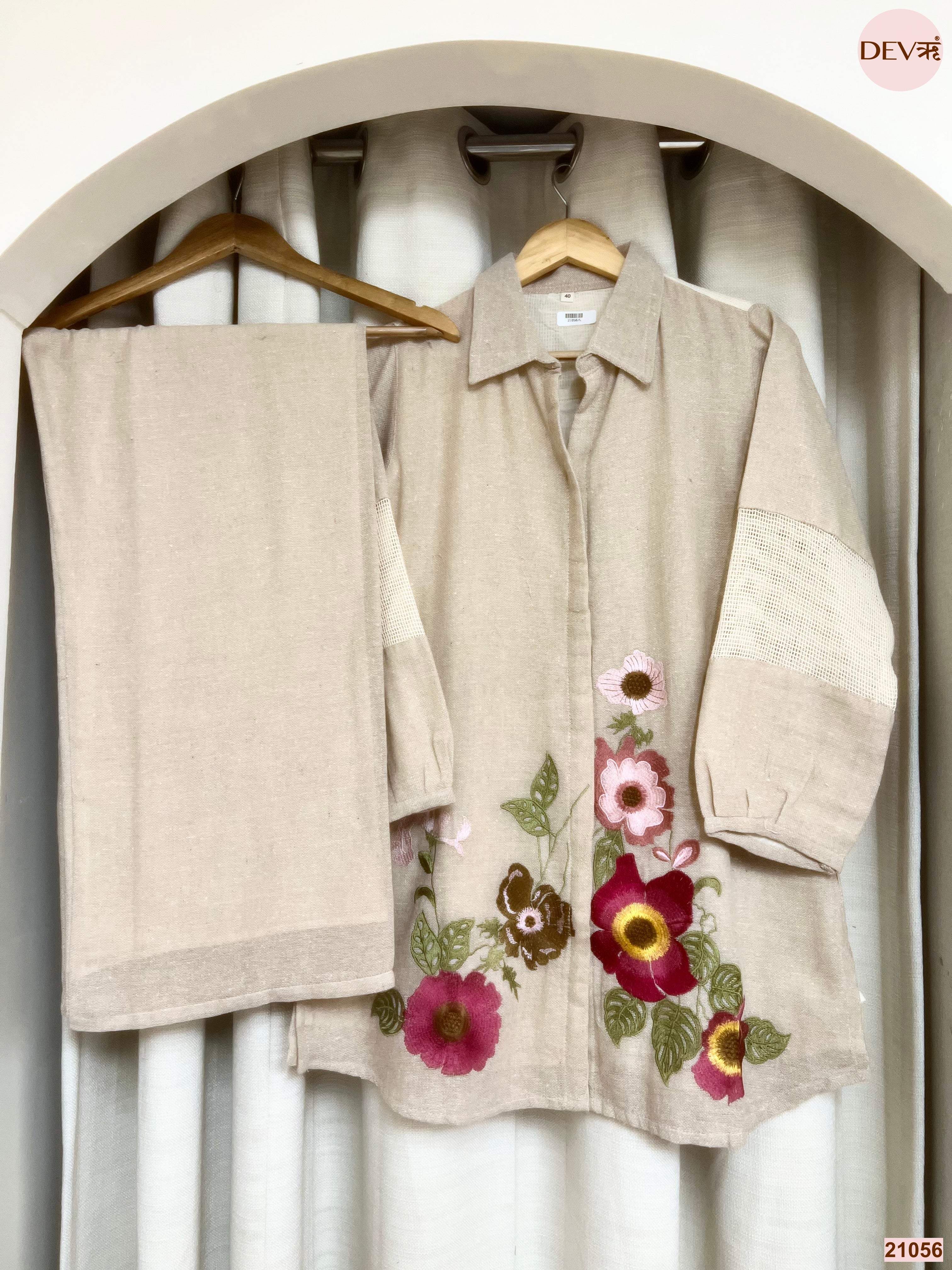 Gulnaar Khadi Cotton Embroidered Beige 2-Piece Set (Devri – D.No 21056)