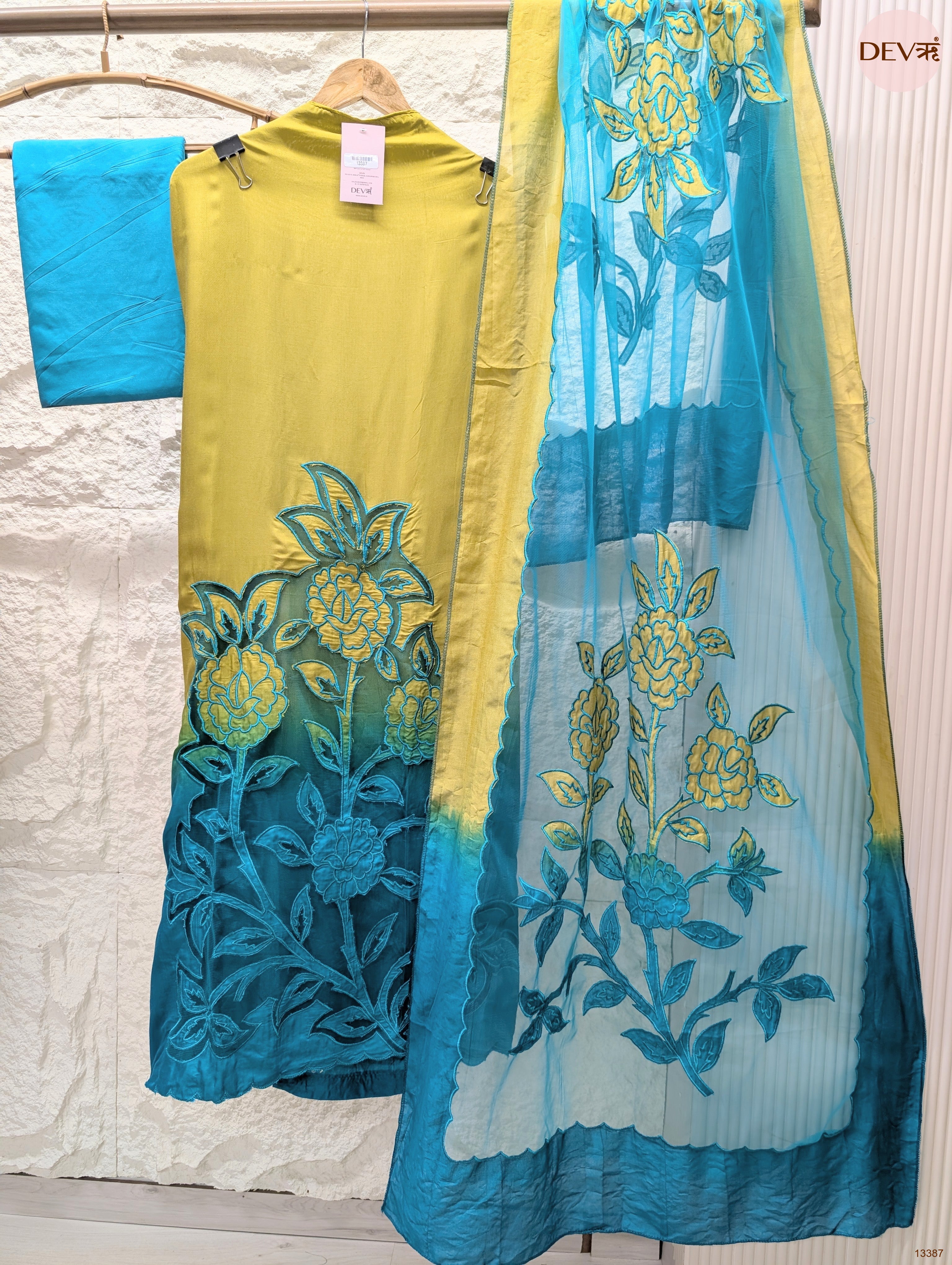 Mustard Muslin Embroidered Unstitched 3-Piece Suit (Devri – D.No 13387)