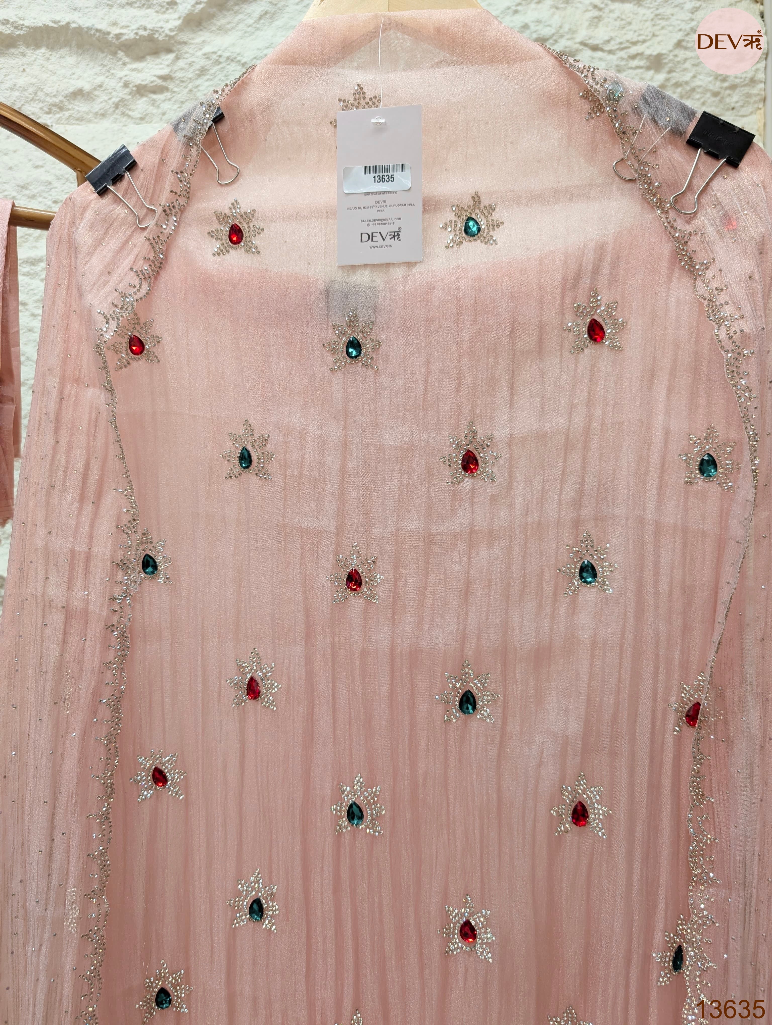 Pink Pure Organza Silk Embroidered Unstitched 3-Piece Suit (Devri – D.No 13635)