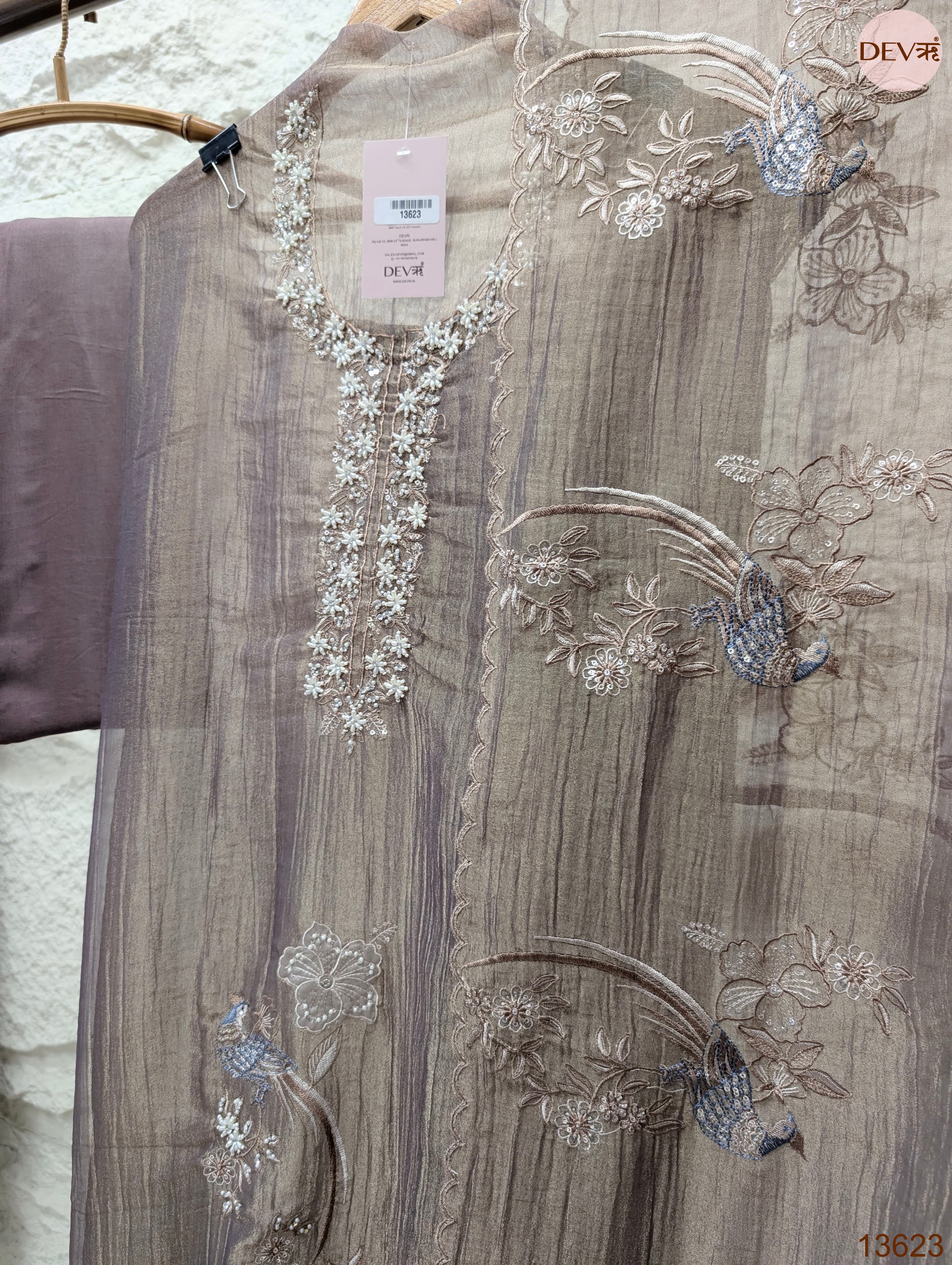 Mauve Tissue Crush Silk Embroidered Unstitched 3-Piece Suit (Devri – D.No 13623)
