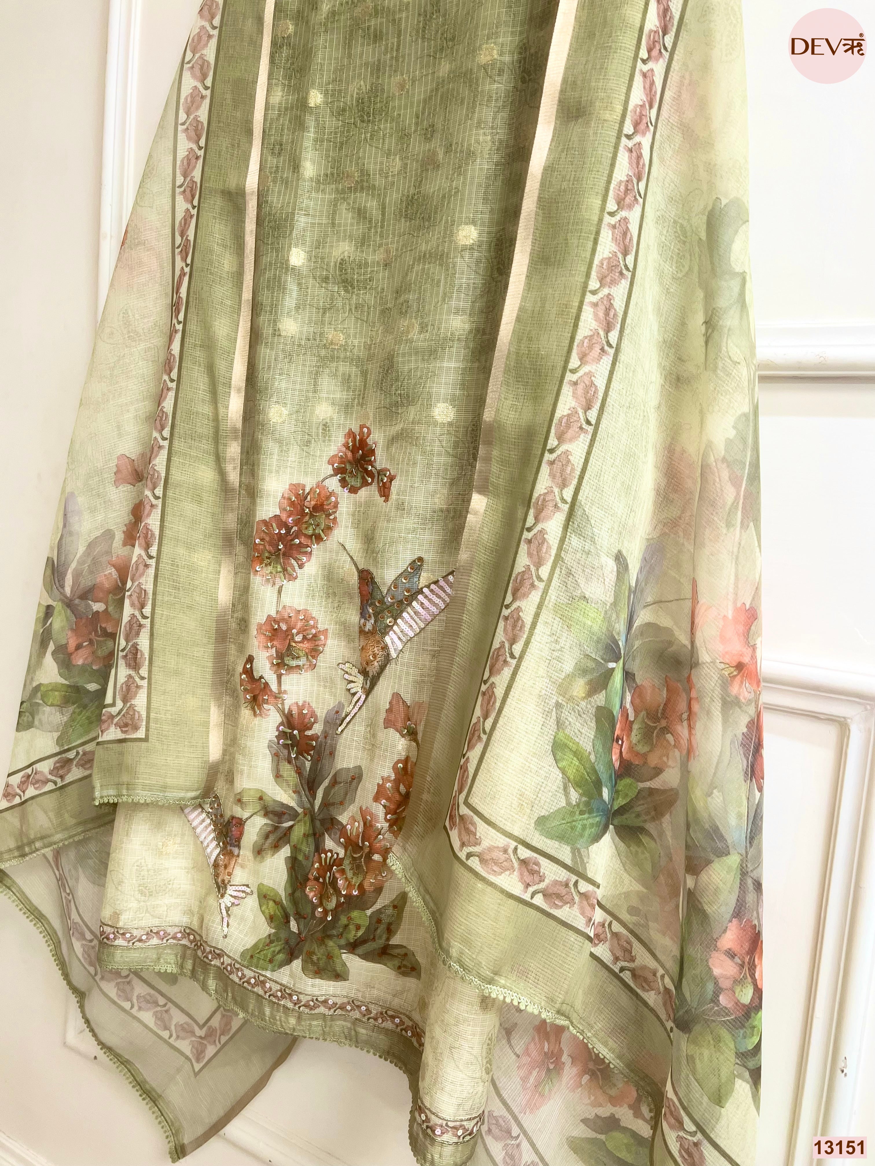 Olive Kota Printed Unstitched 3-Piece Suit (Devri – D.No 13151)