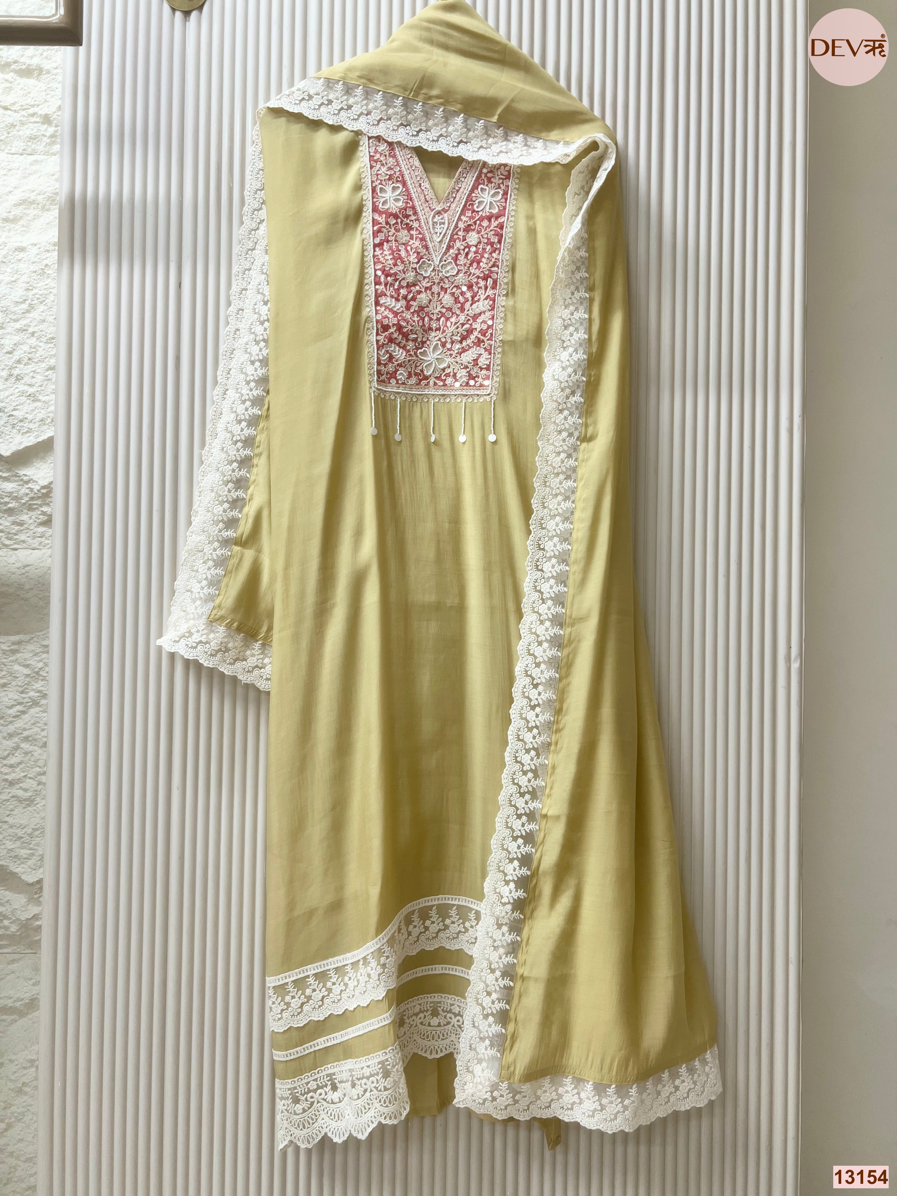 Yellow Mul Cotton Embroidered Unstitched 3-Piece Suit (Devri – D.No 13154)