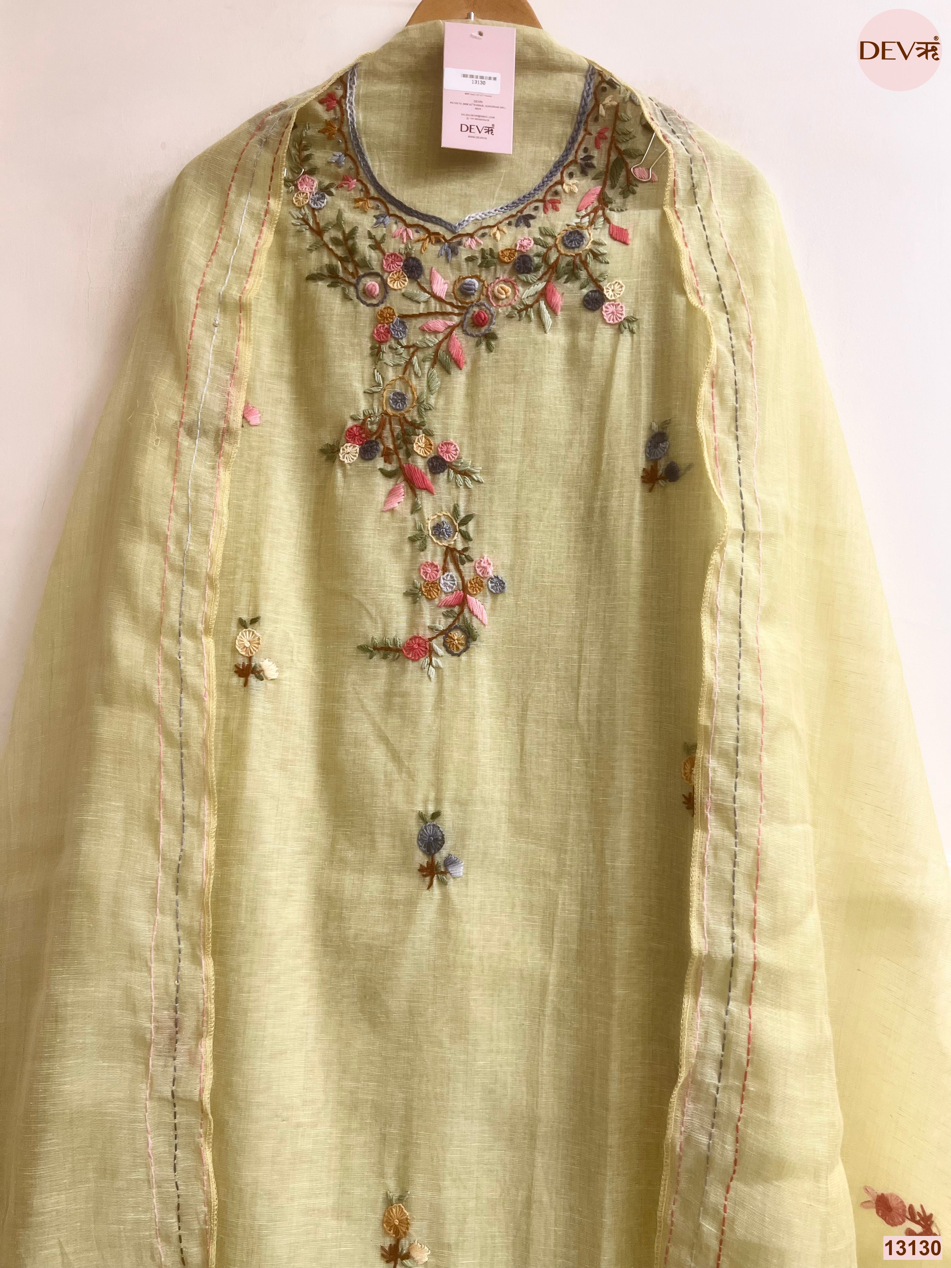 Lime Jamdani Cotton Embroidered Unstitched 3-Piece Suit (Devri – D.No 13130)