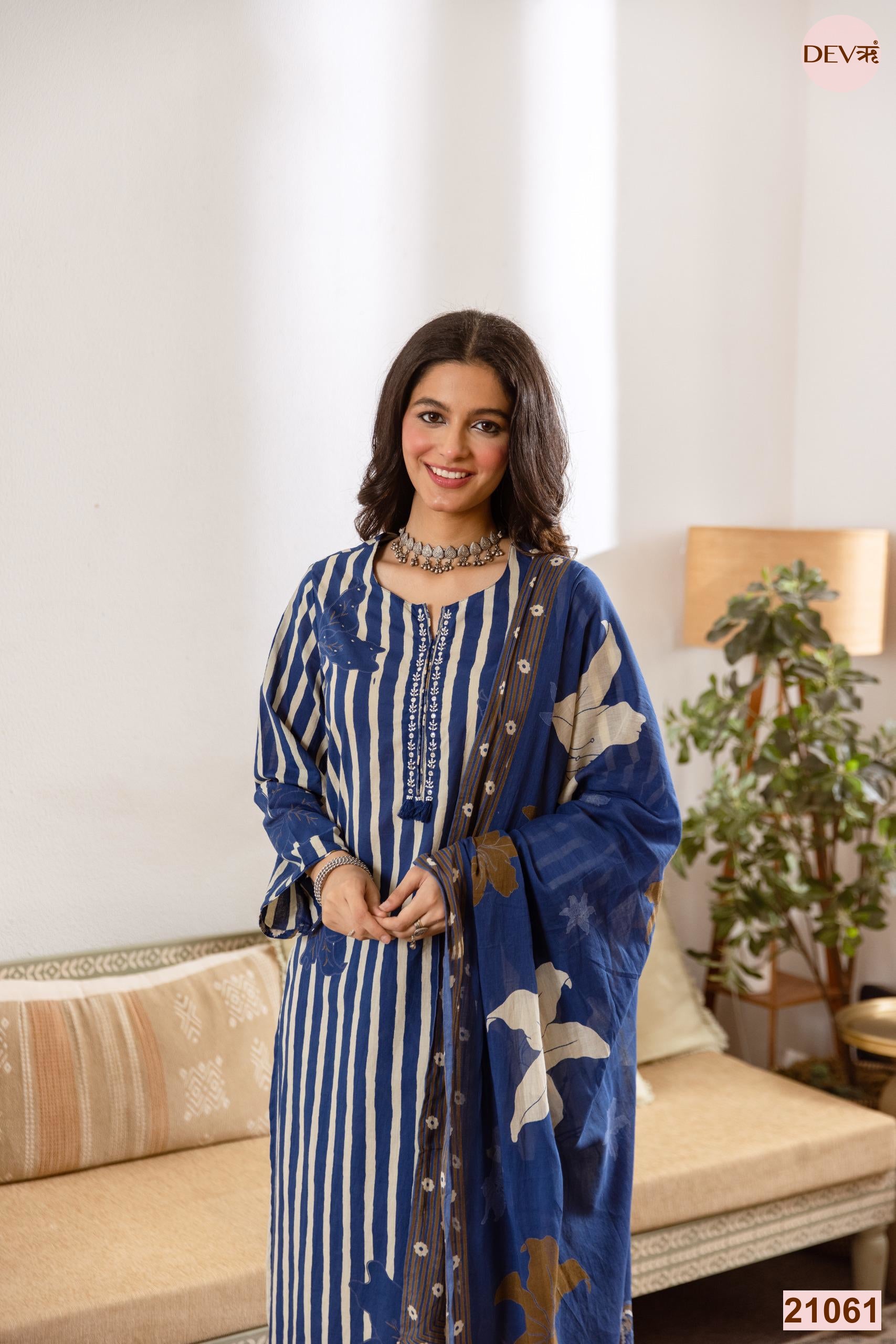 Neelambara Cotton Printed Blue 3-Piece Set (Devri – D.No 21061)