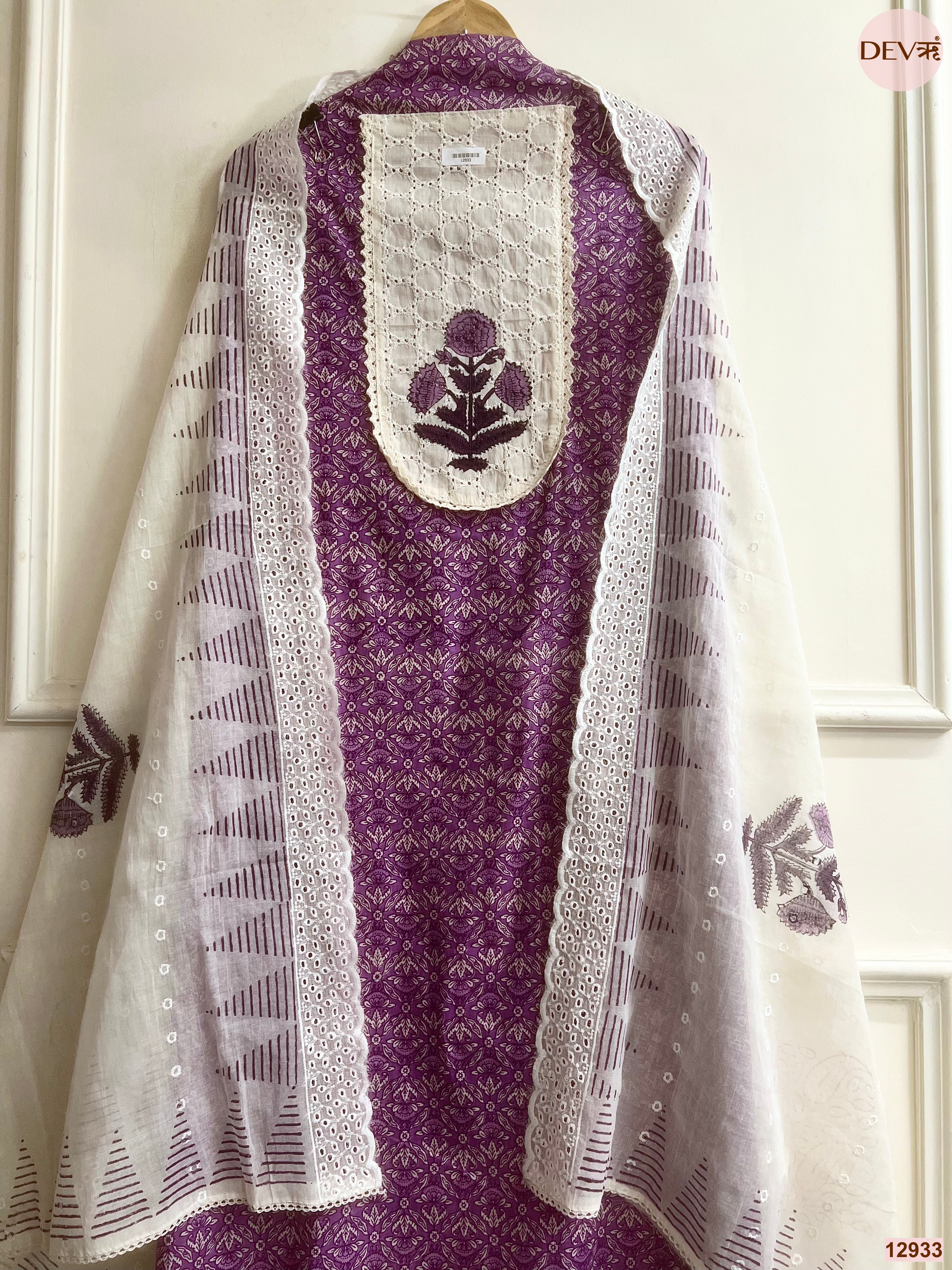 Purple Cotton Printed Unstitched 3-Piece Suit (Devri – D.No 12933)