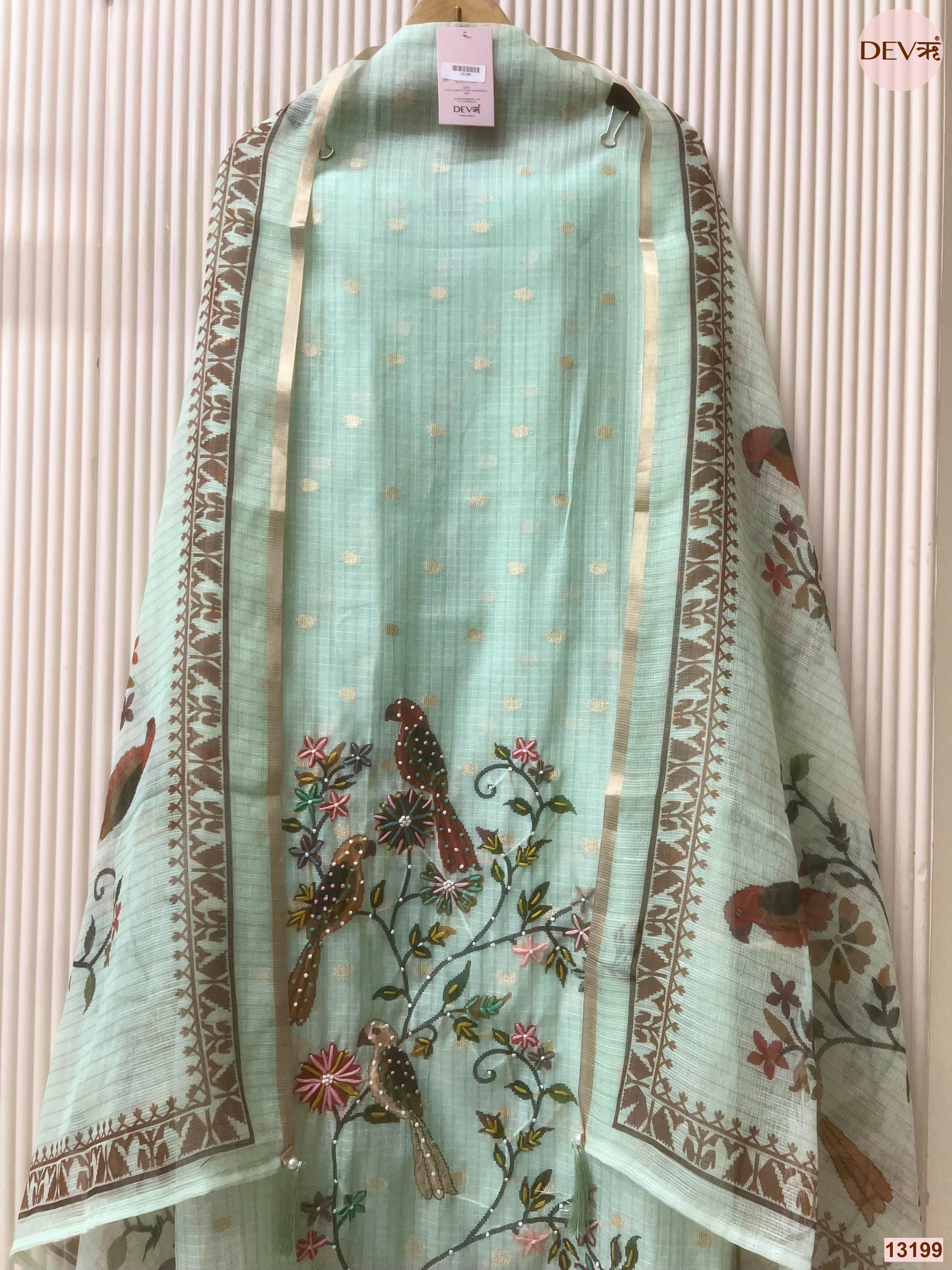 Mint Kota Embroidered Unstitched 3-Piece Suit (Devri – D.No 13199)