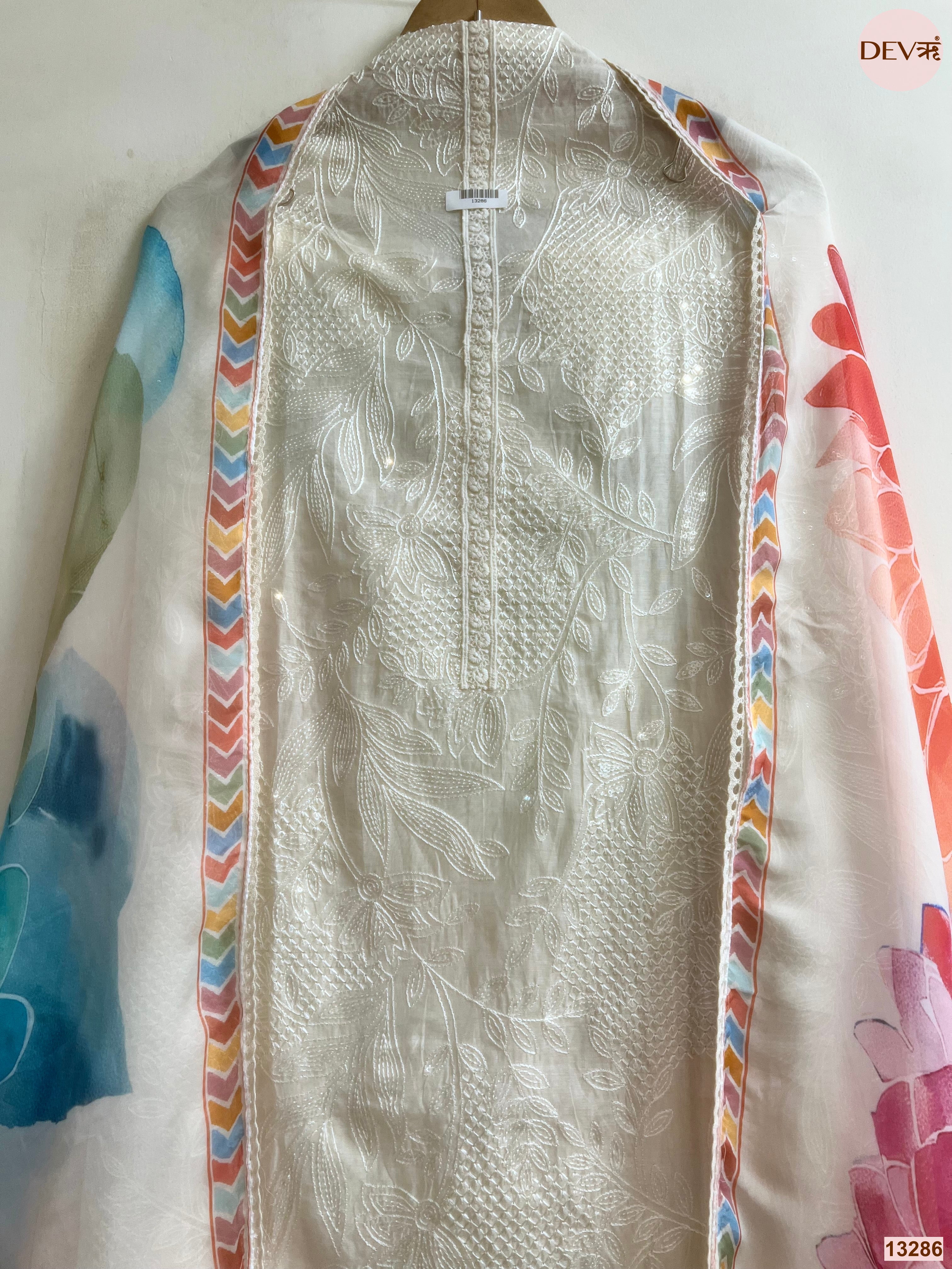Cream Mul Cotton Embroidered Unstitched 3-Piece Suit (Devri – D.No 13286)