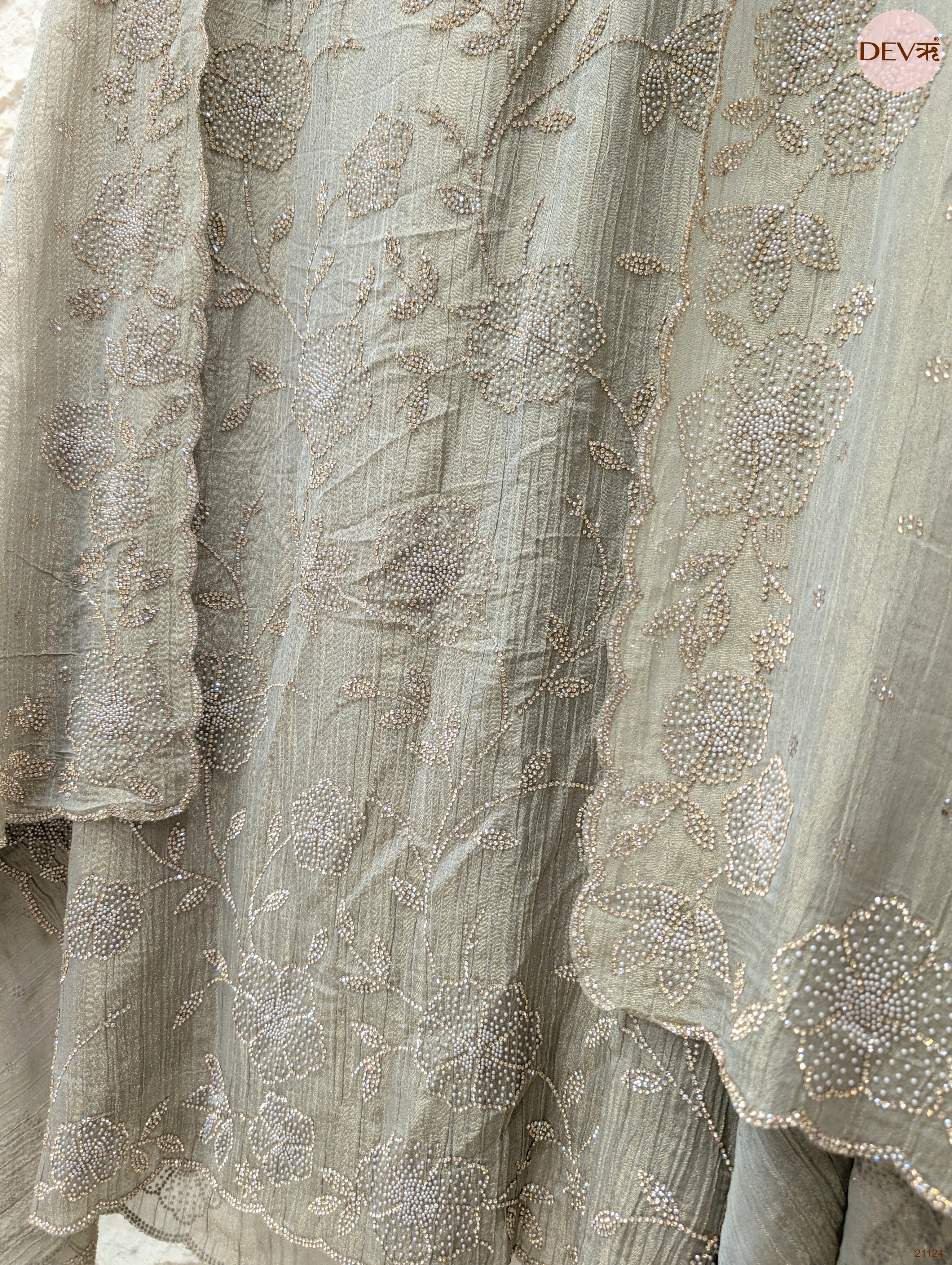 Grey Pure Tissue Crush Silk Embroidered Unstitched 3-Piece Suit (Devri – D.No 21124)