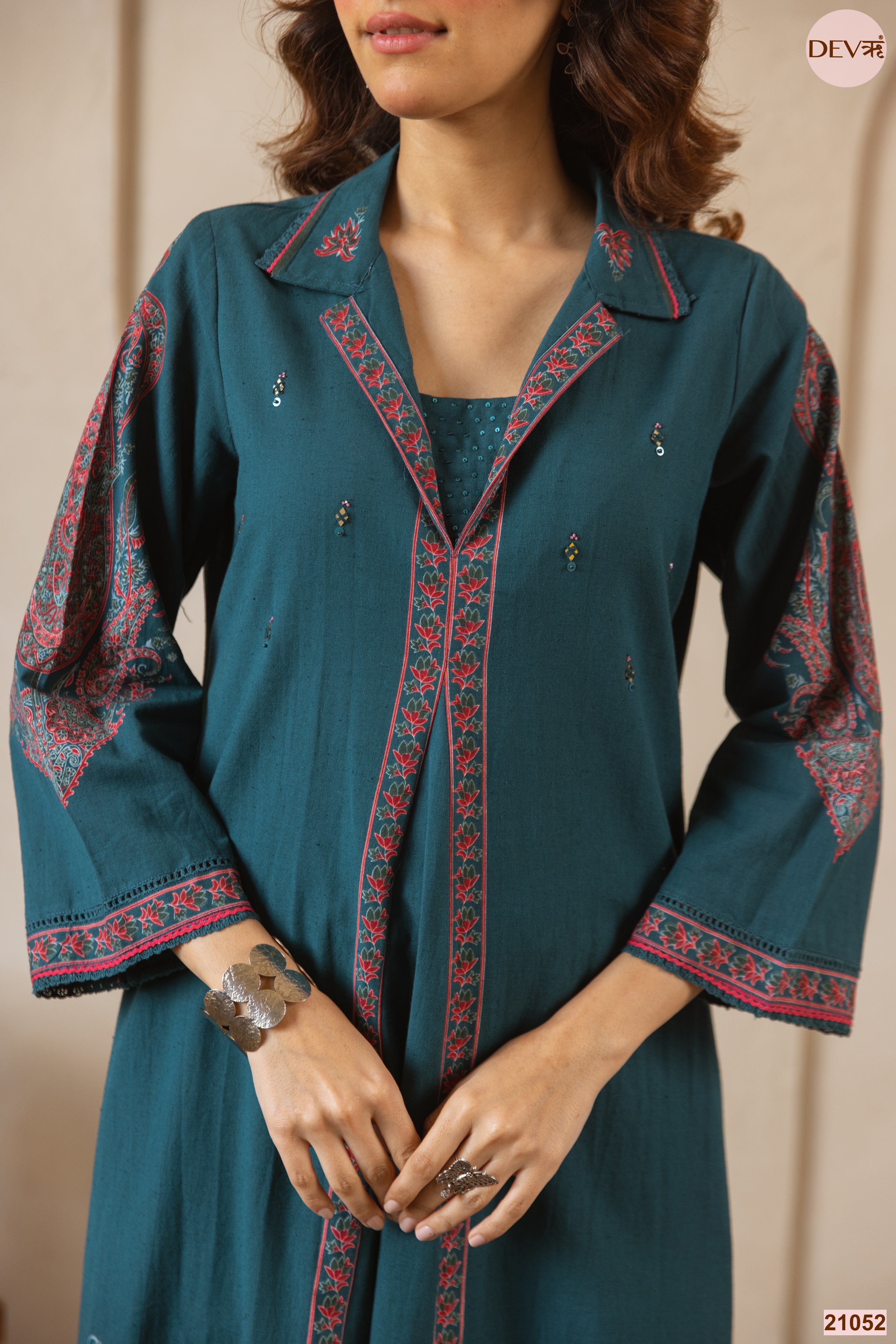 Mehr Cotton Slub Printed Teal 2-Piece Set (Devri – D.No 21052)
