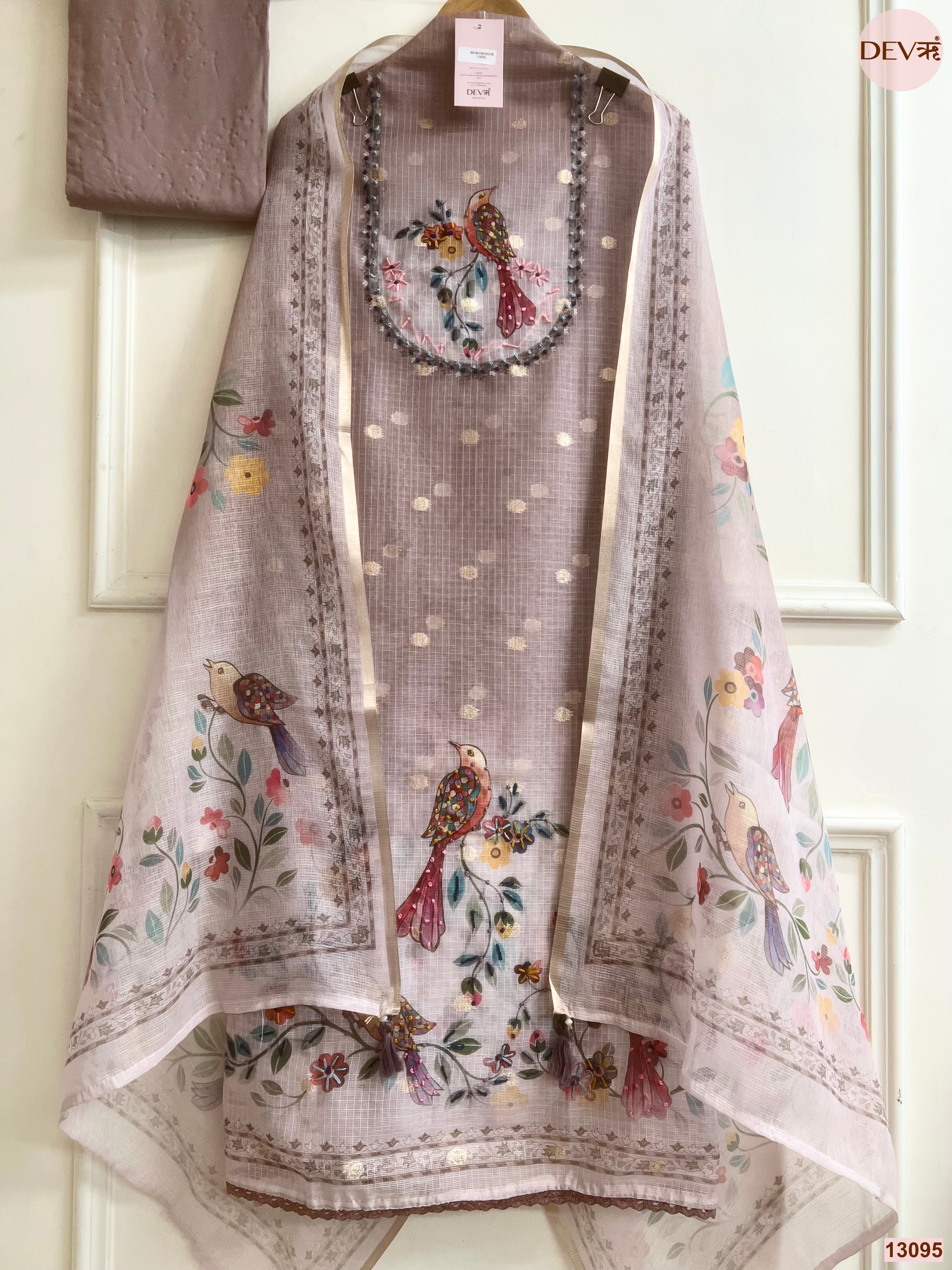 Mauve Kota Printed Unstitched 3-Piece Suit (Devri – D.No 13095)