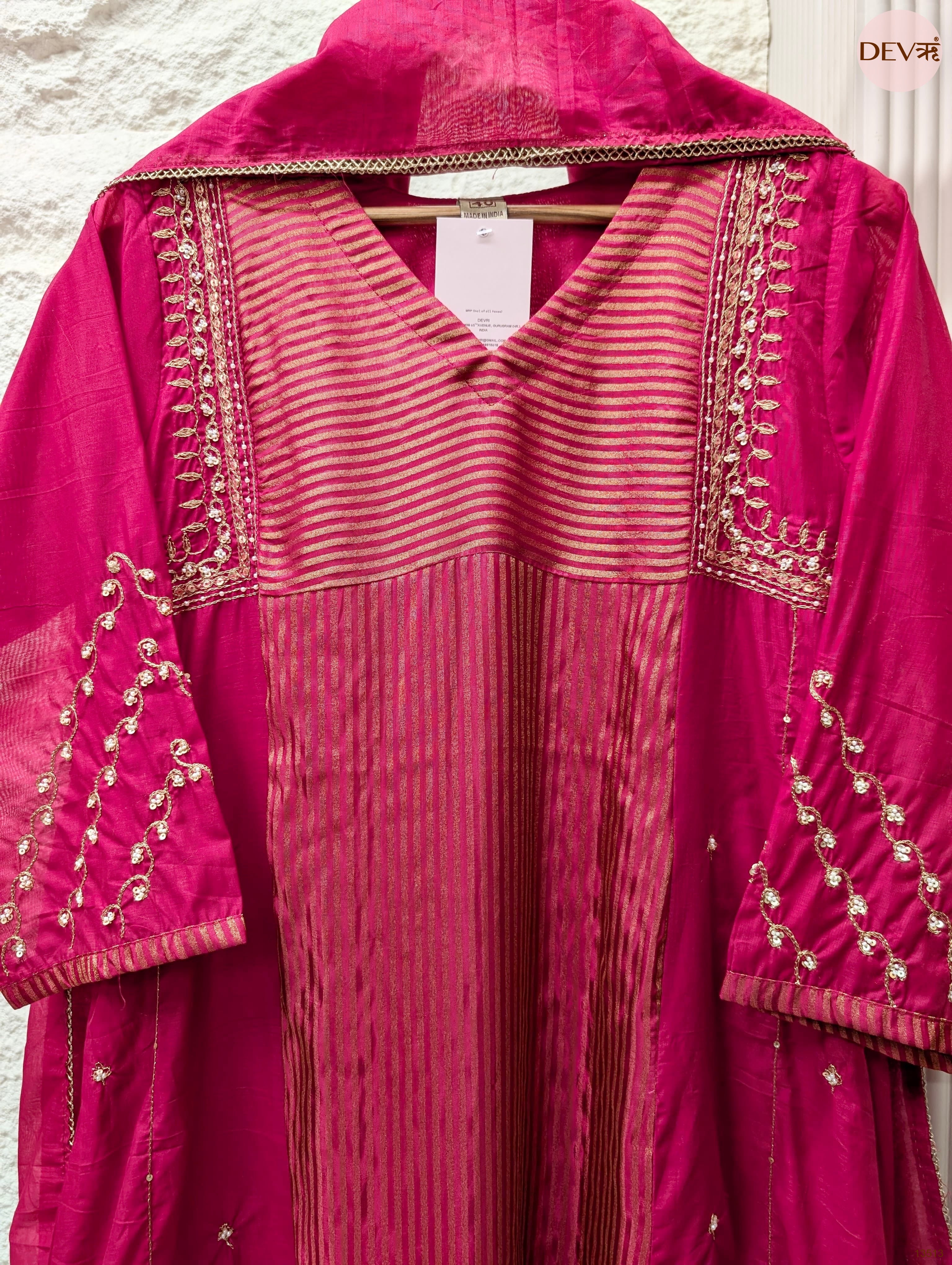 Gulnaar Mul chanderi Embroidered Pink 3-Piece Set (Devri – D.No 13513)