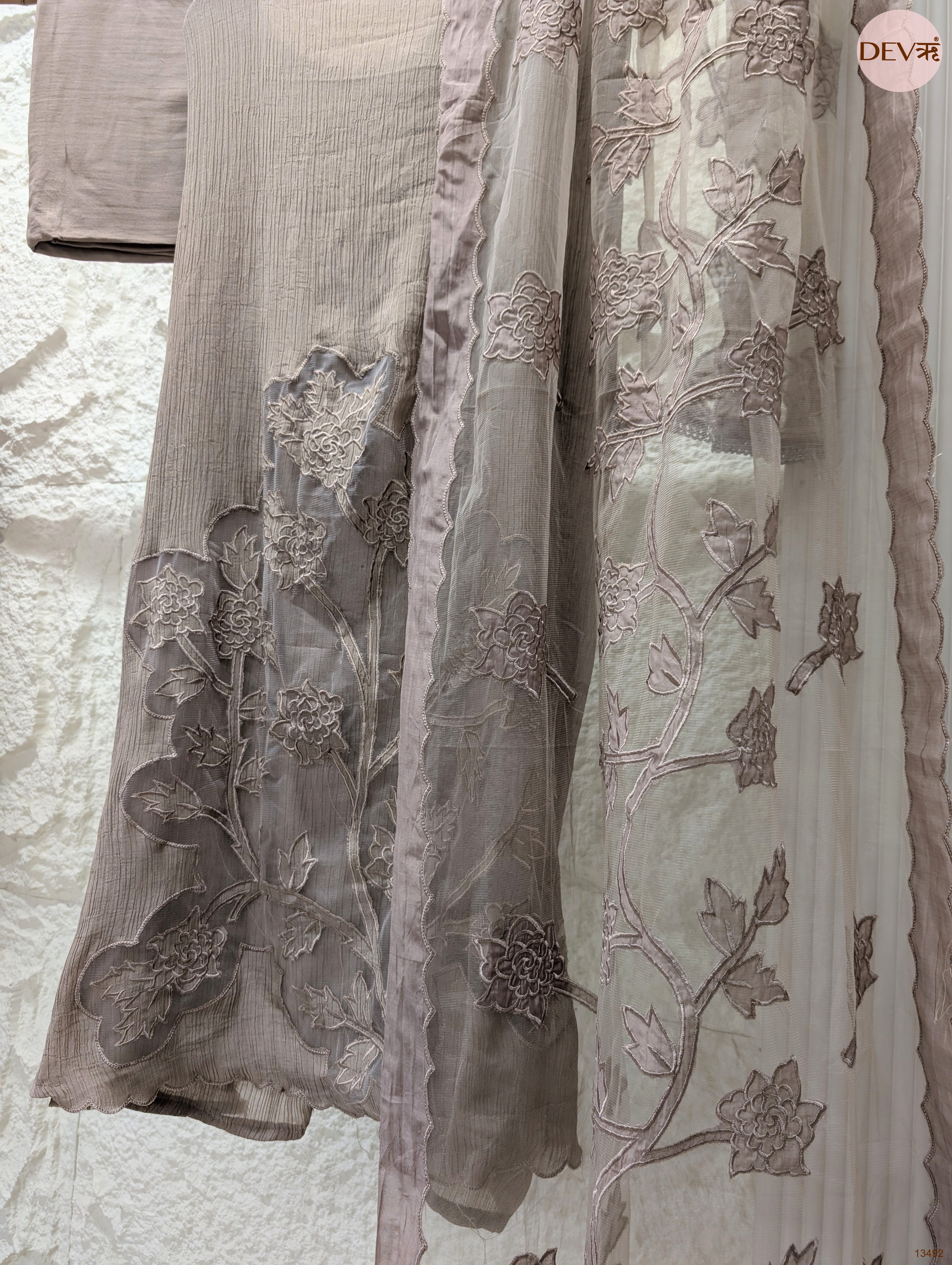 Grey Mul Crush Embroidered Unstitched 3-Piece Suit (Devri – D.No 13492)