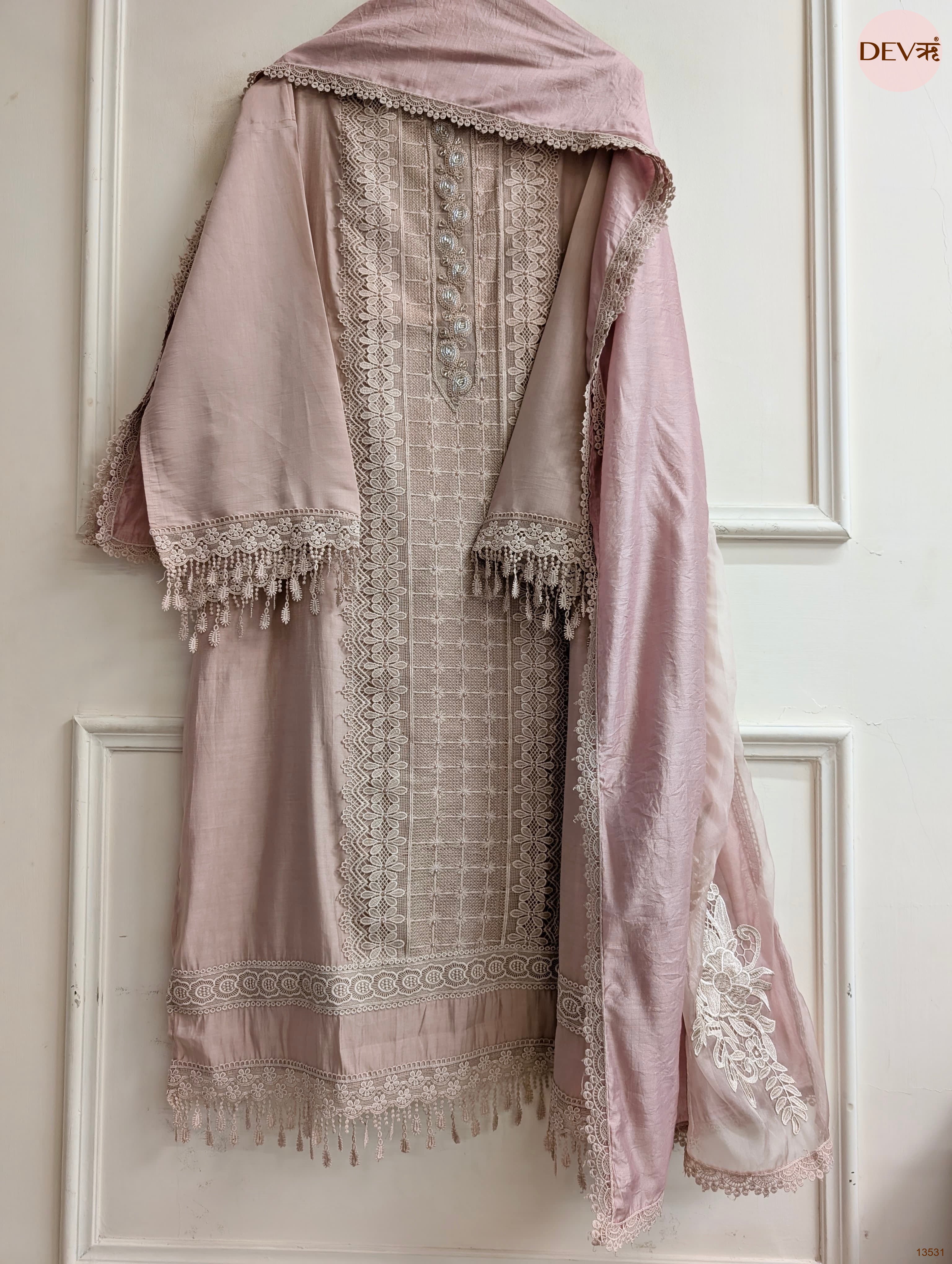 Pink Modal Silk Embroidered Unstitched 3-Piece Suit (Devri – D.No 13531)