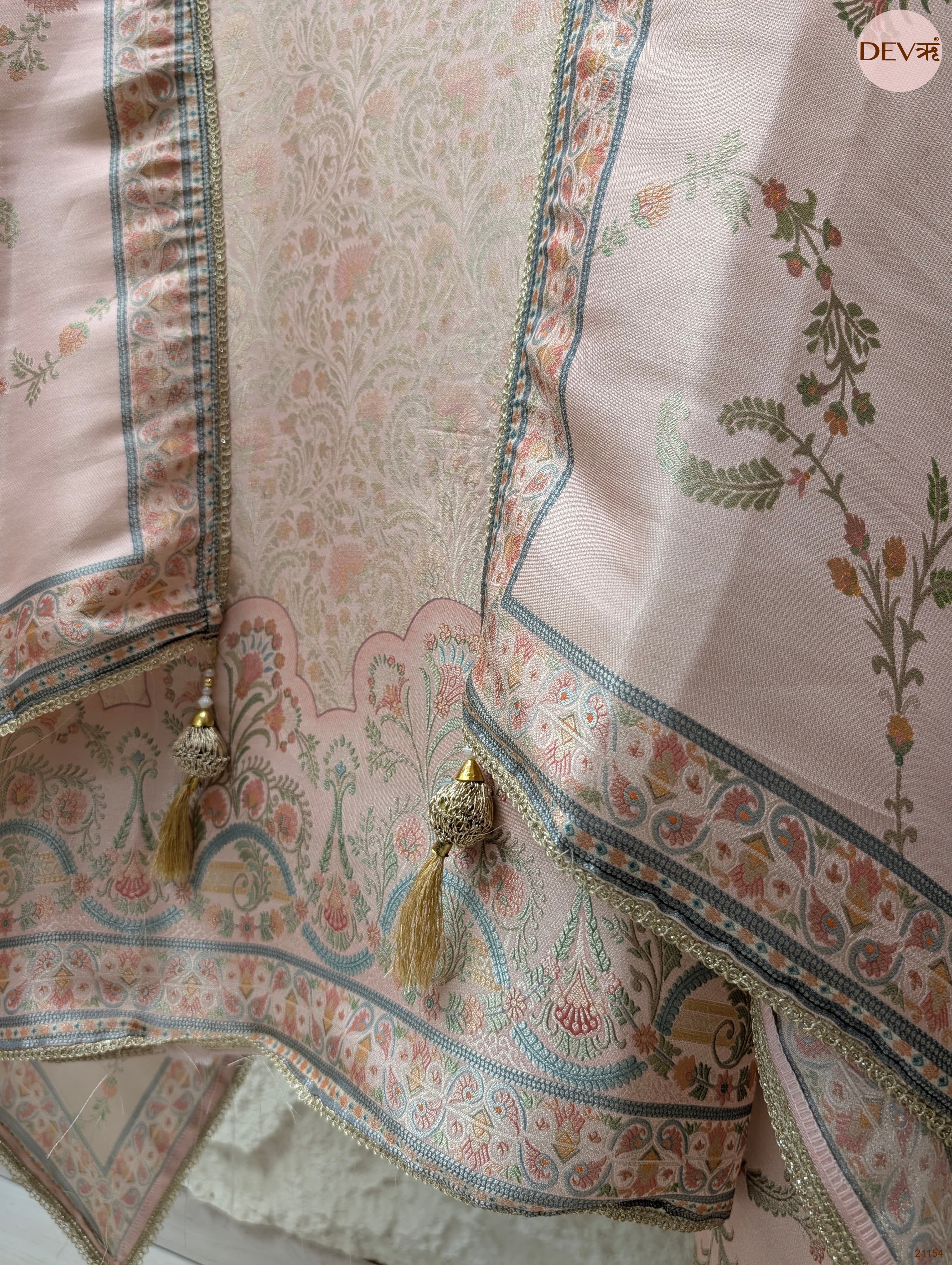 Pink Pure Banarasi Woven Silk Embroidered Unstitched 3-Piece Suit (Devri – D.No 21154)