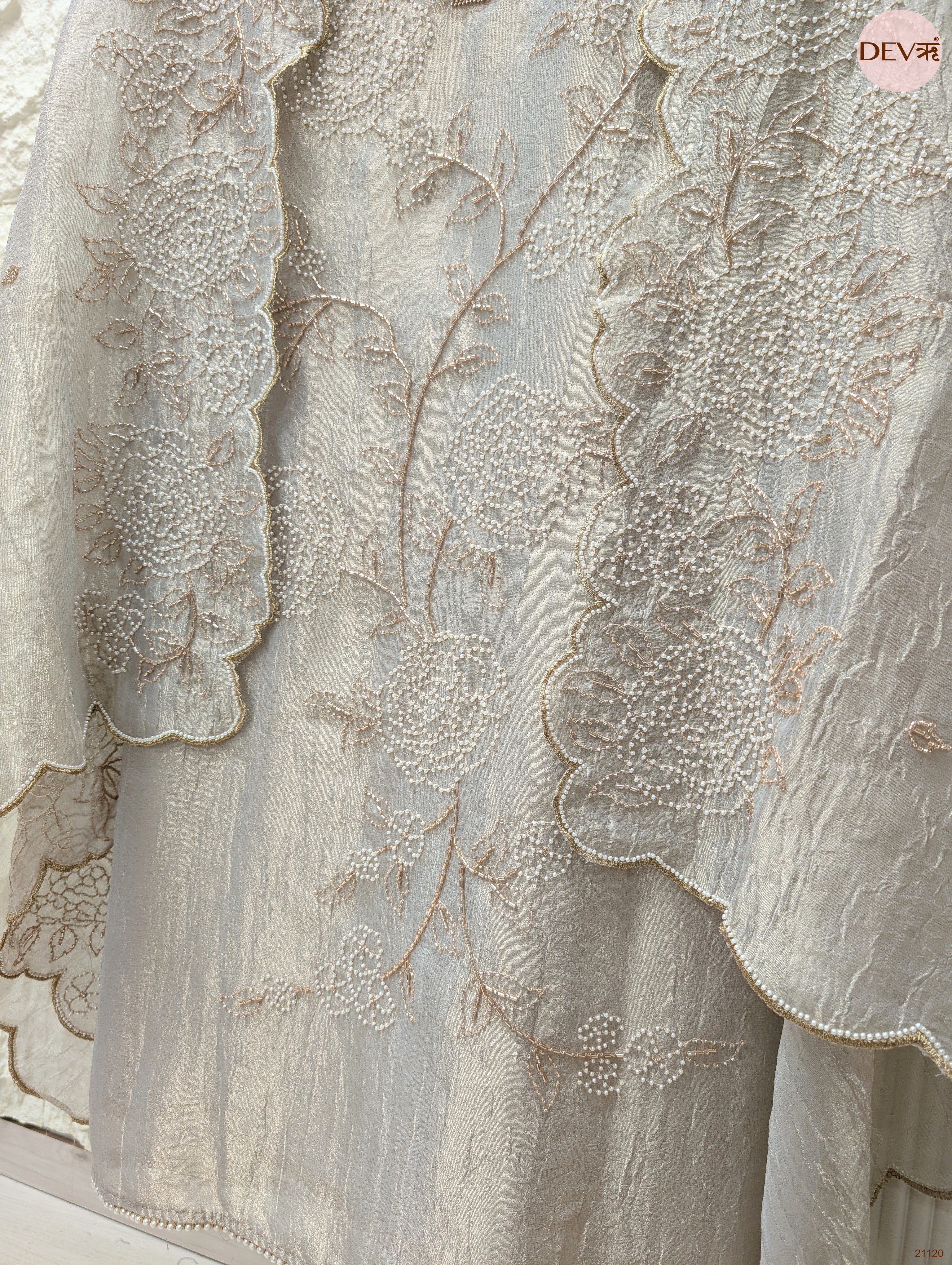 Grey Pure Tissue Crush Silk Embroidered Unstitched 3-Piece Suit (Devri – D.No 21120)