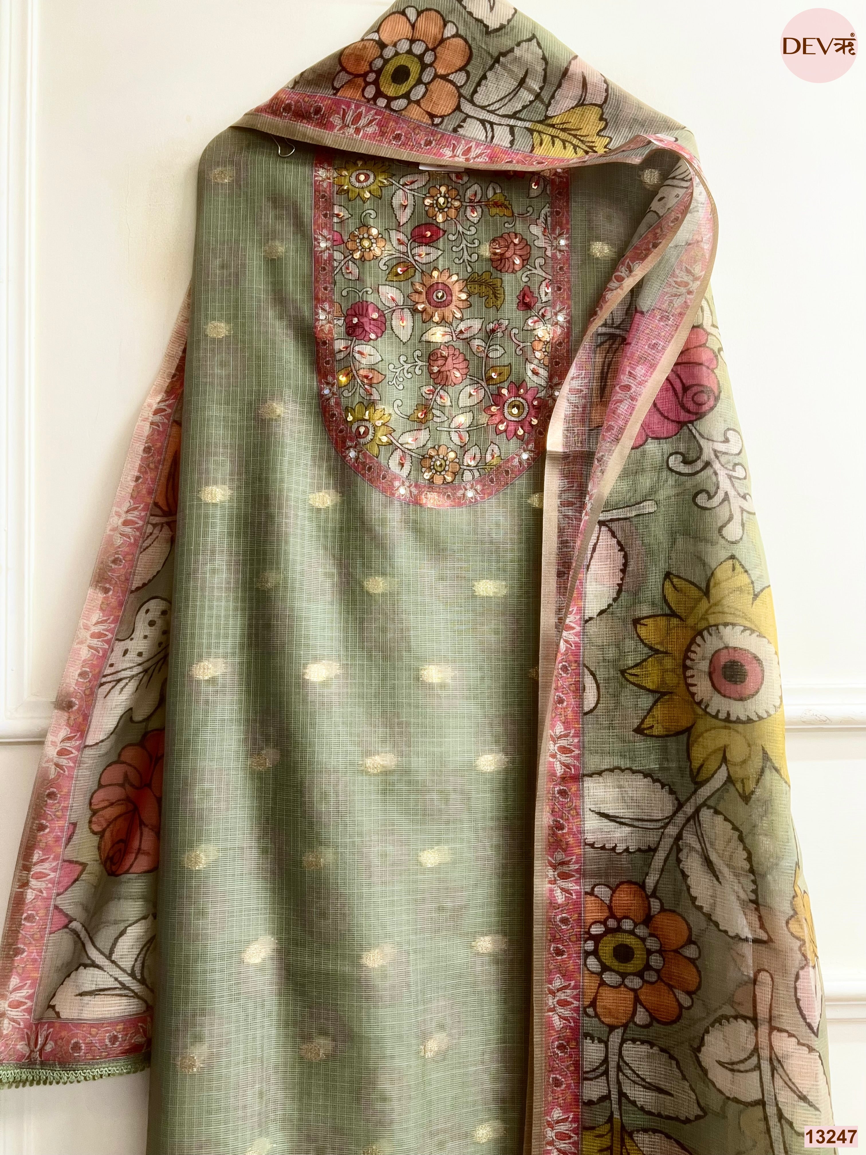 Sage Kota printed Unstitched 3-Piece Suit (Devri – D.No 13247)