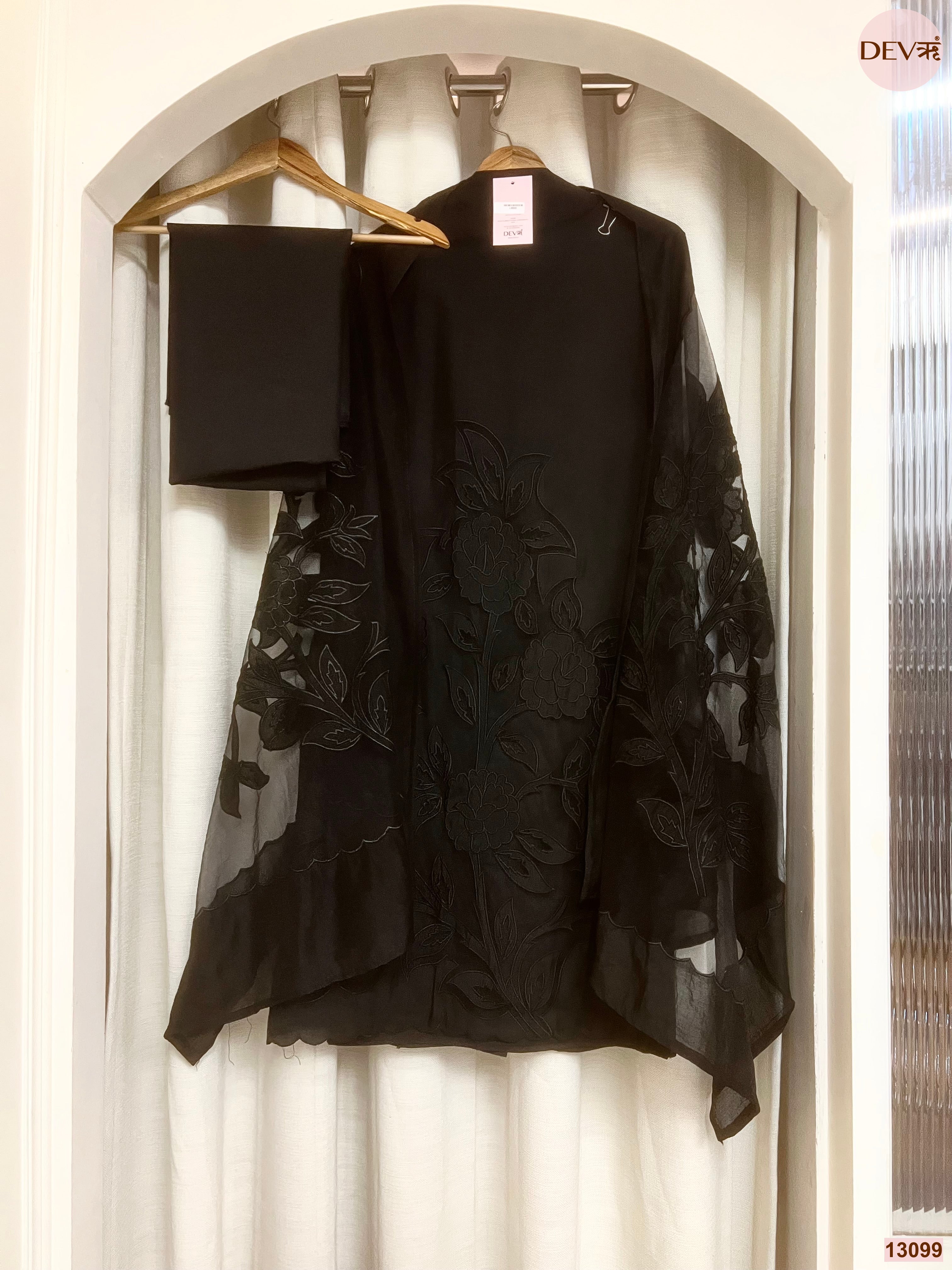 Black Roman Silk Embroidered Unstitched 3-Piece Suit (Devri – D.No 13099)