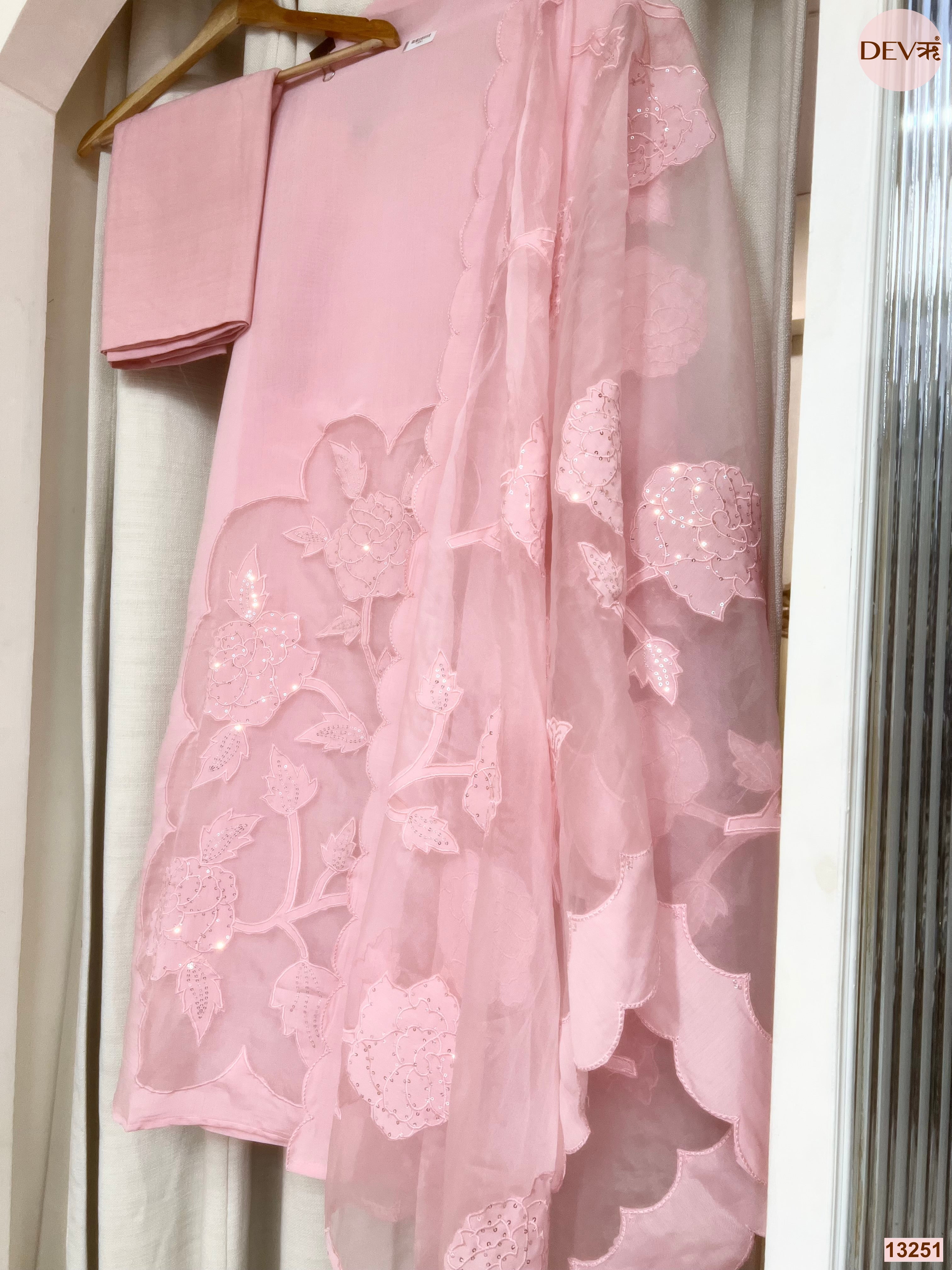 Pink Mul Chanderi Embroidered Unstitched 3-Piece Suit (Devri – D.No 13251)