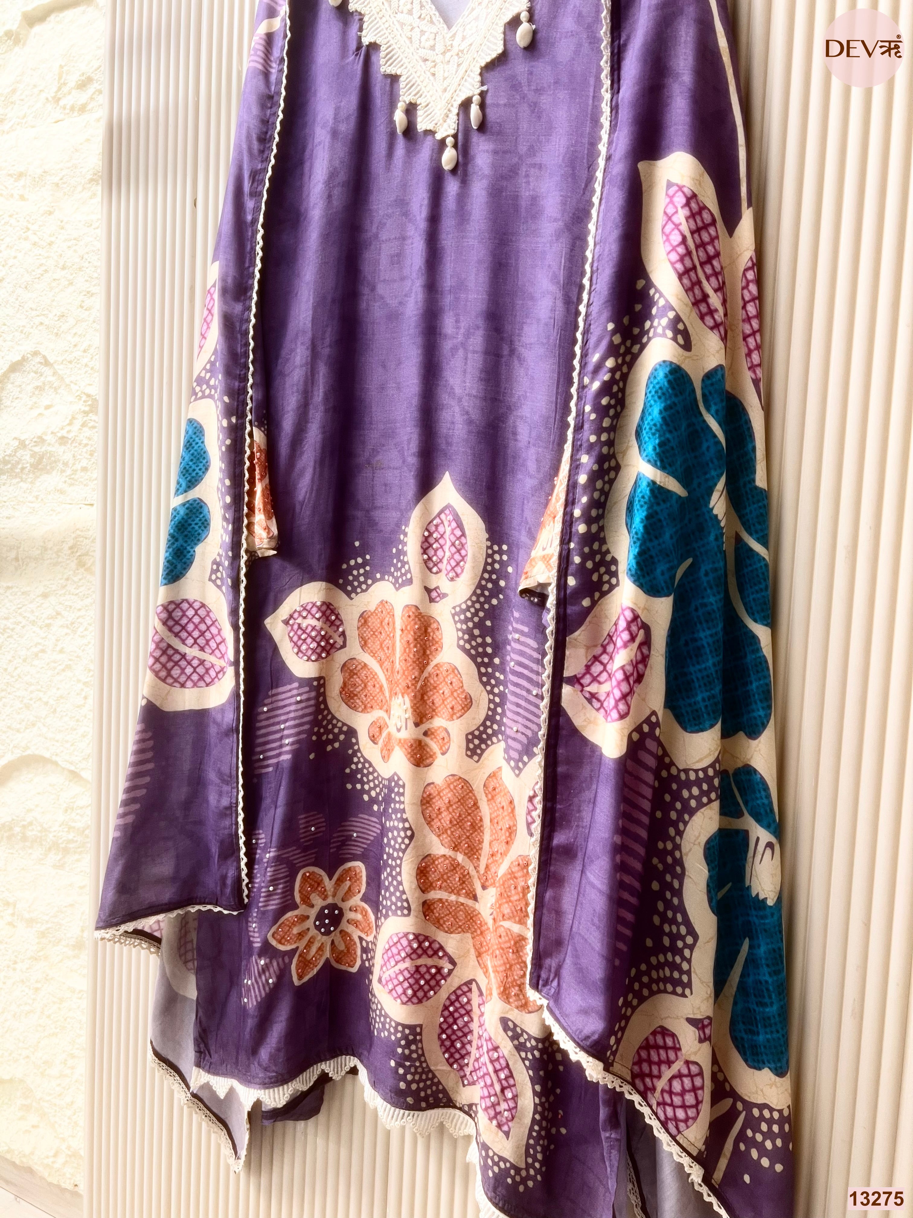 Purple Muslin Printed Unstitched 3-Piece Suit (Devri – D.No 13275)