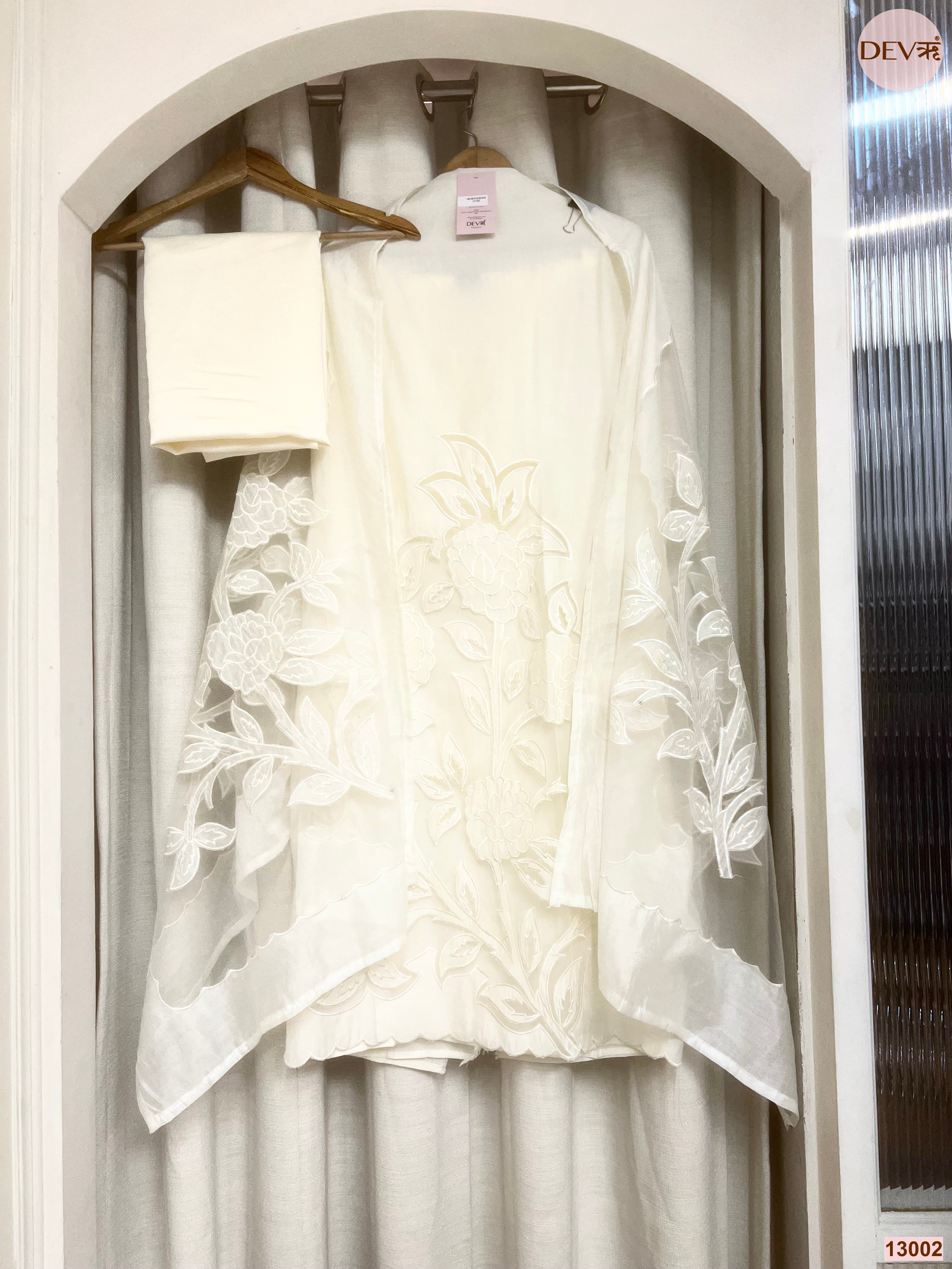 Cream Roman Silk Embroidered Unstitched 3-Piece Suit (Devri – D.No 13002)