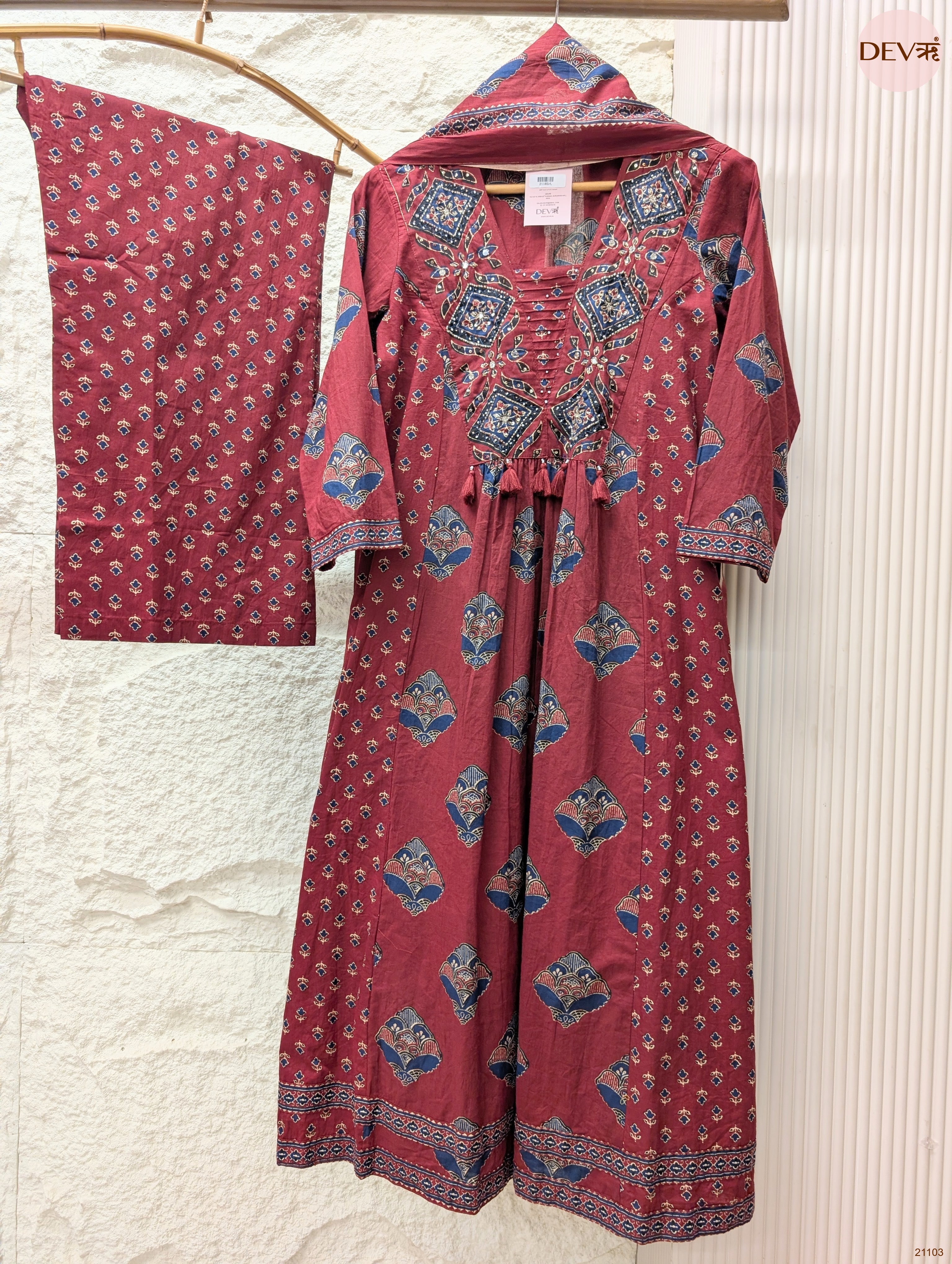 Gulnaar Pure Cotton Printed Maroon 3-Piece Set (Devri – D.No 21103)