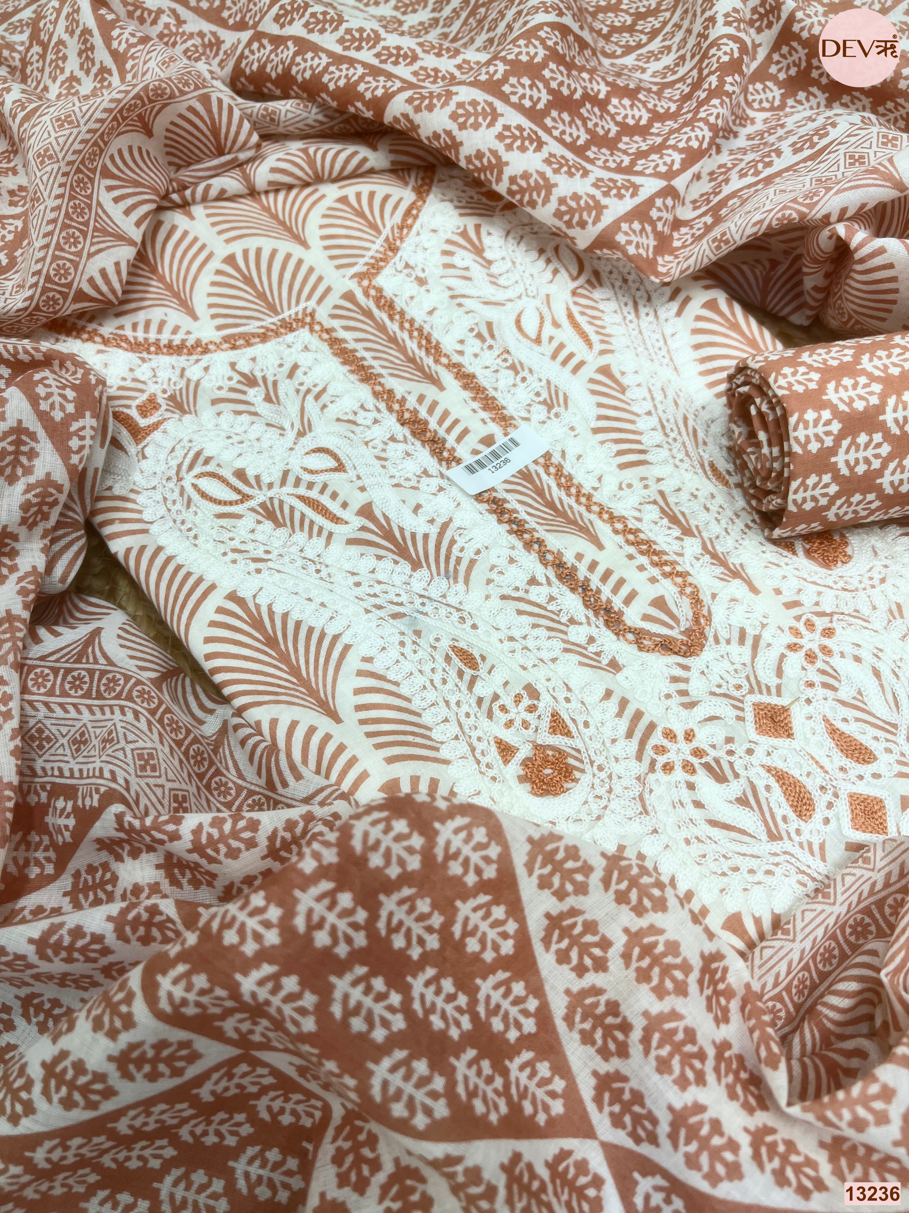 Peach Cotton Printed Unstitched 3-Piece Suit (Devri – D.No 13236)