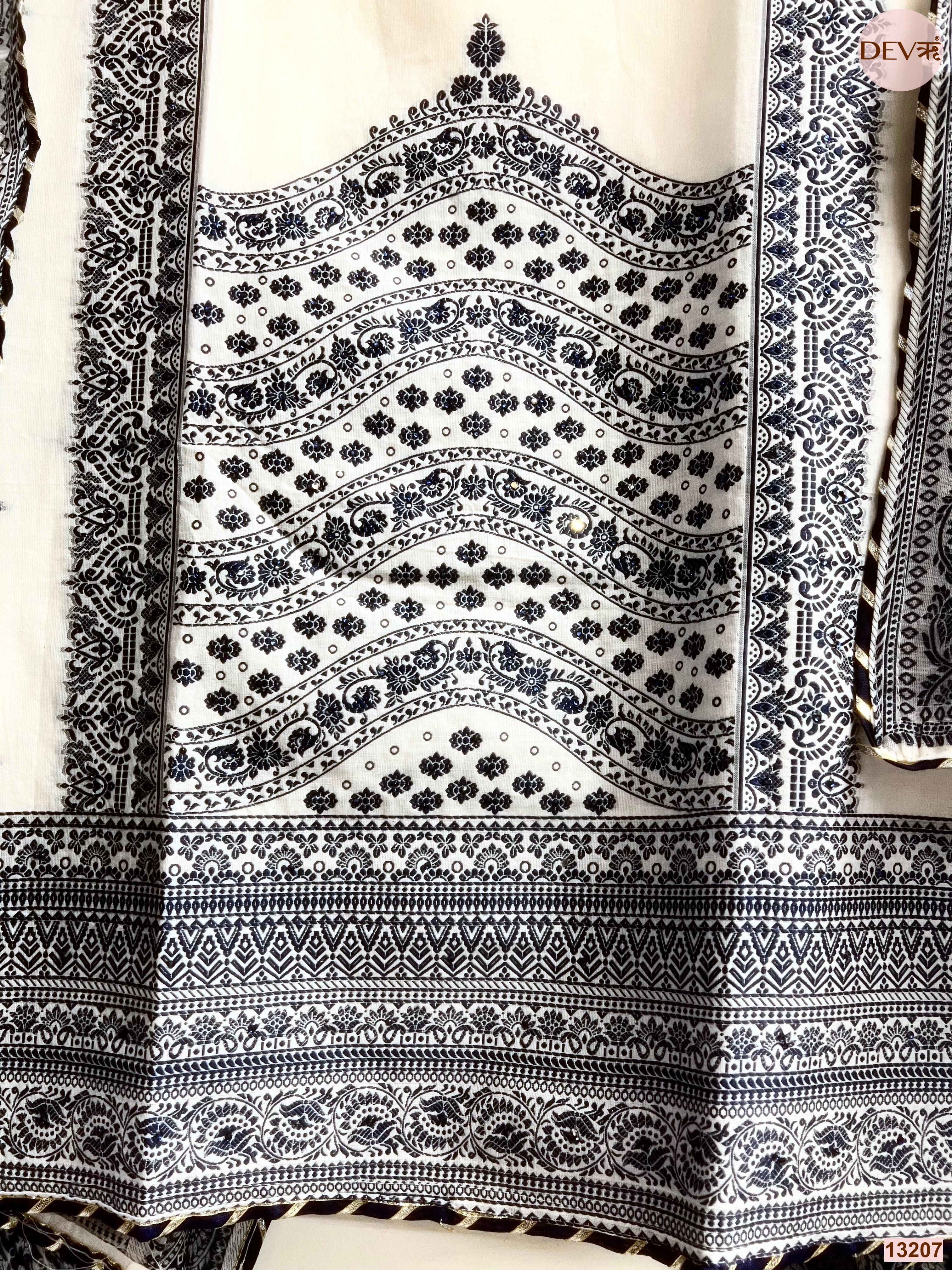 Off White Jamdani Cotton Printed Unstitched 3-Piece Suit (Devri – D.No 13207)
