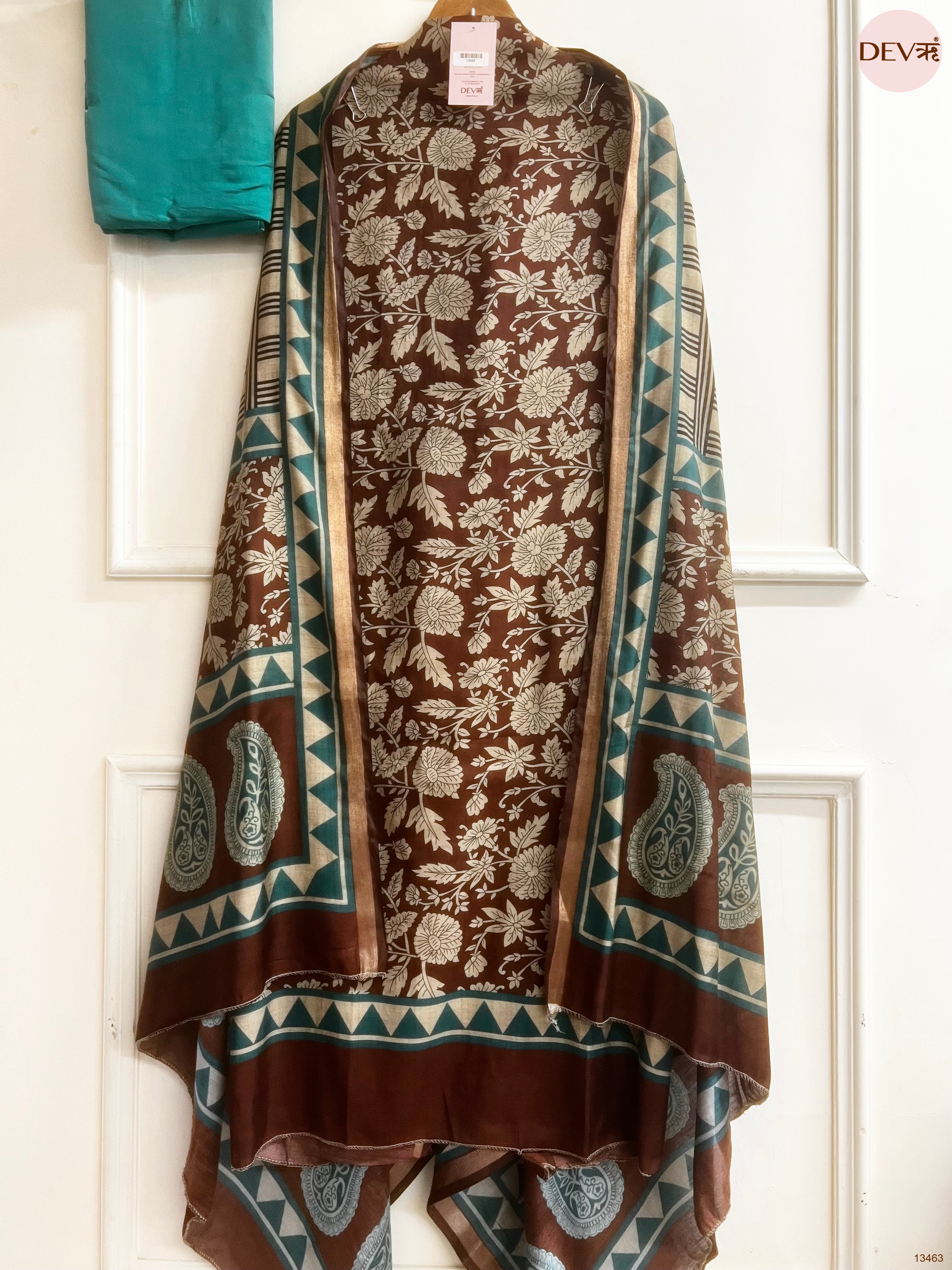 Brown Maheshwari Silk Printed Unstitched 3-Piece Suit (Devri – D.No 13463)