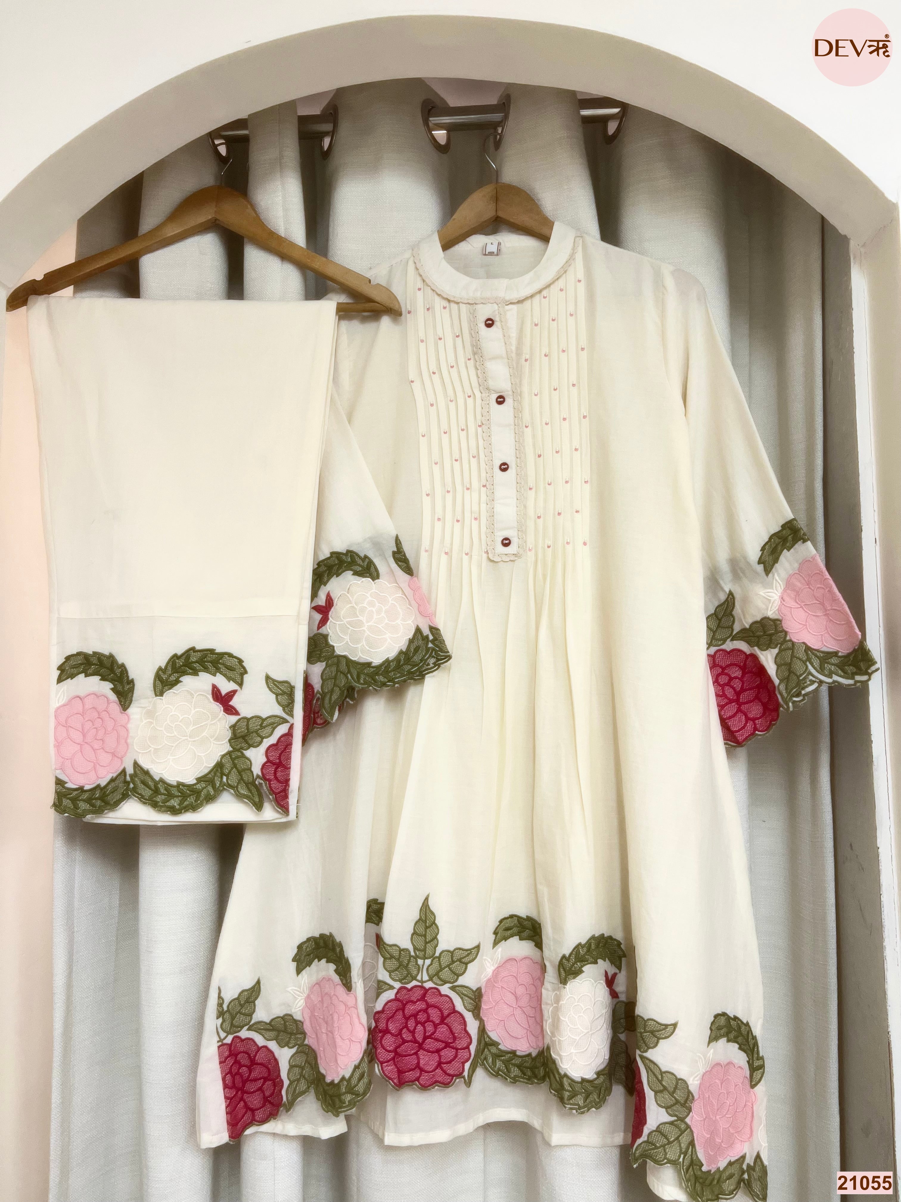 Gulnaar Mul Chanderi Embroidered Off-White 2-Piece Set (Devri – D.No 21055)