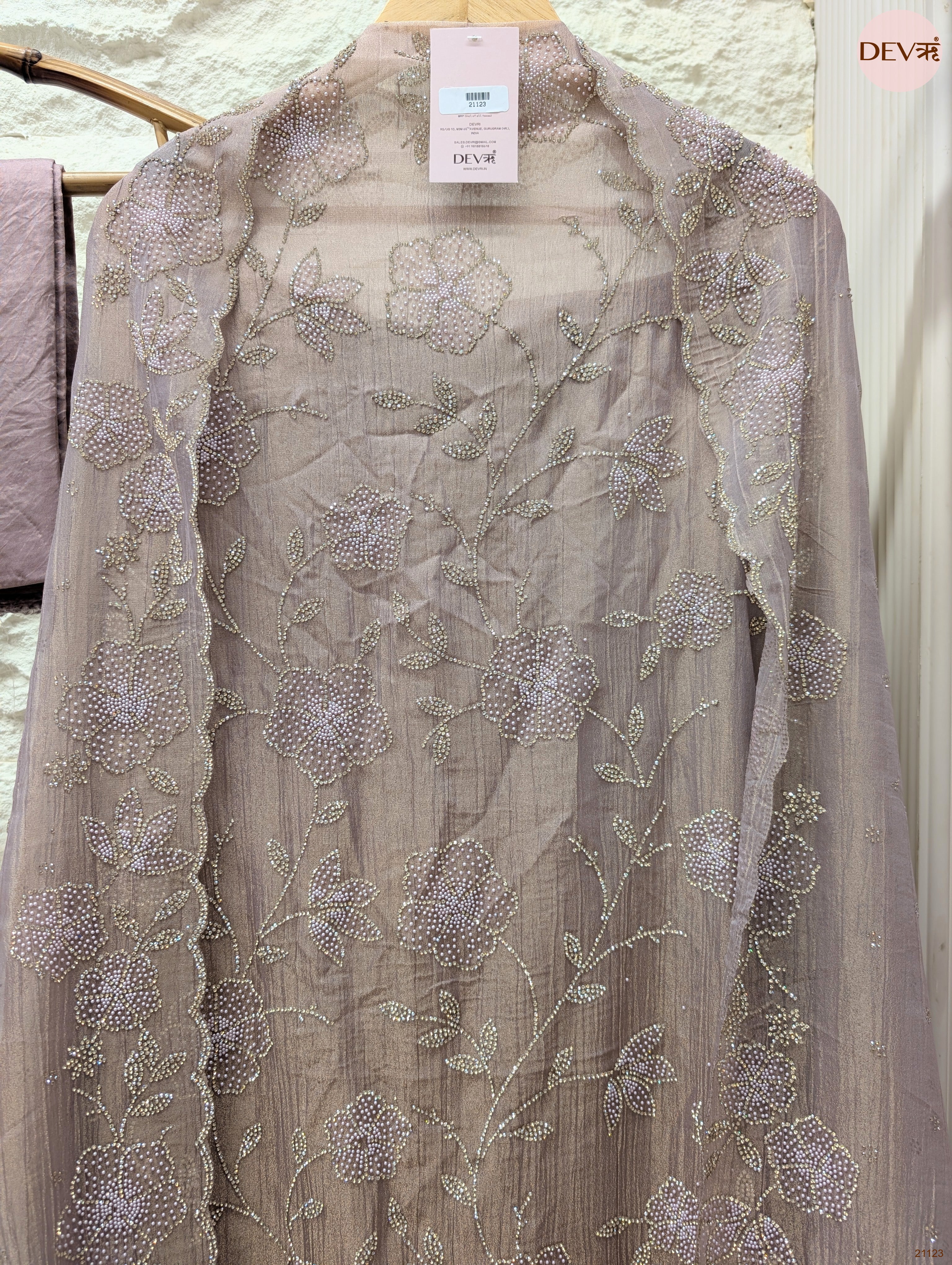 Mauve Pure Tissue Crush Silk Embroidered Unstitched 3-Piece Suit (Devri – D.No 21123)