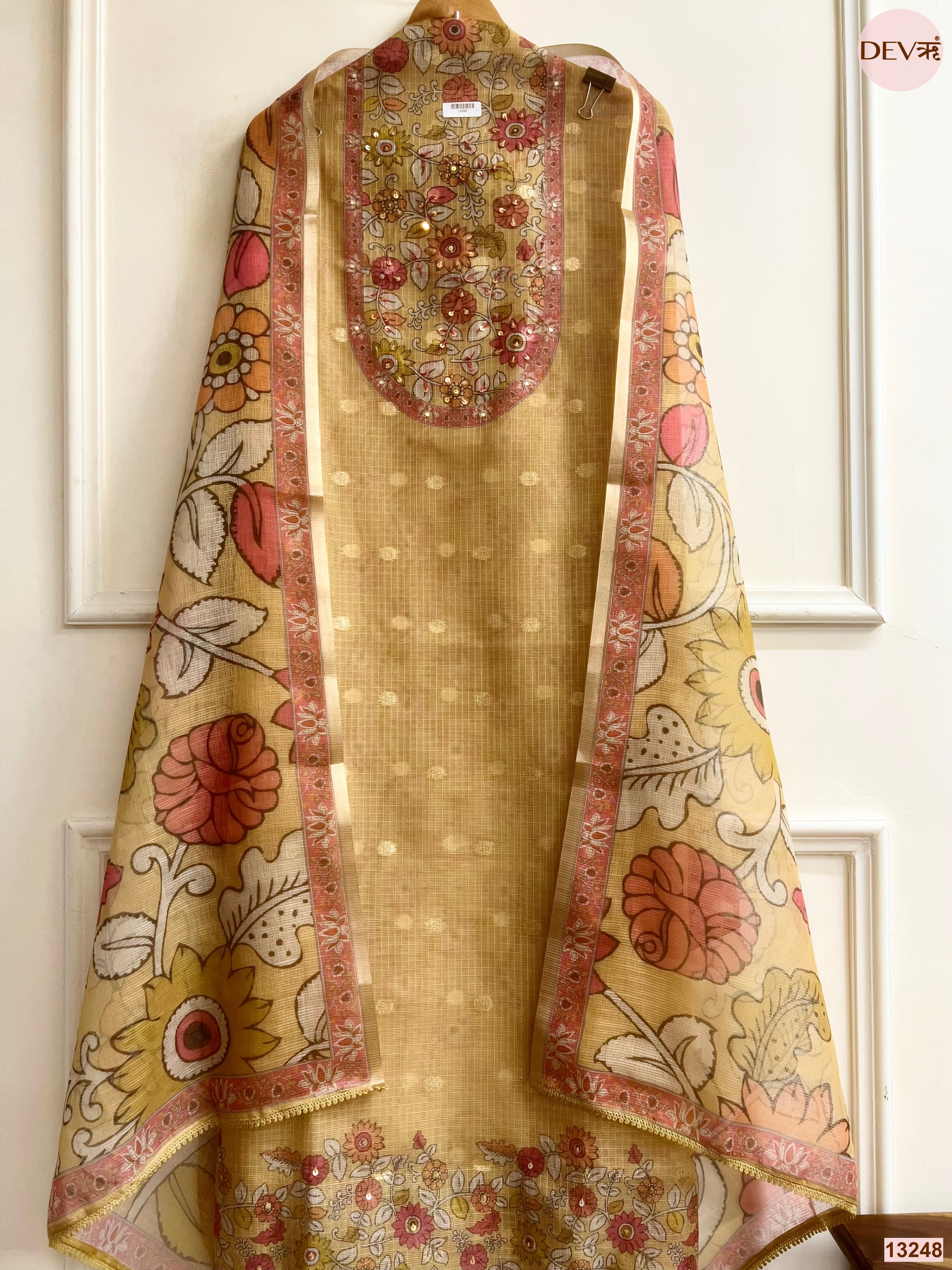 Beige Kota Printed Unstitched 3-Piece Suit (Devri – D.No 13248)