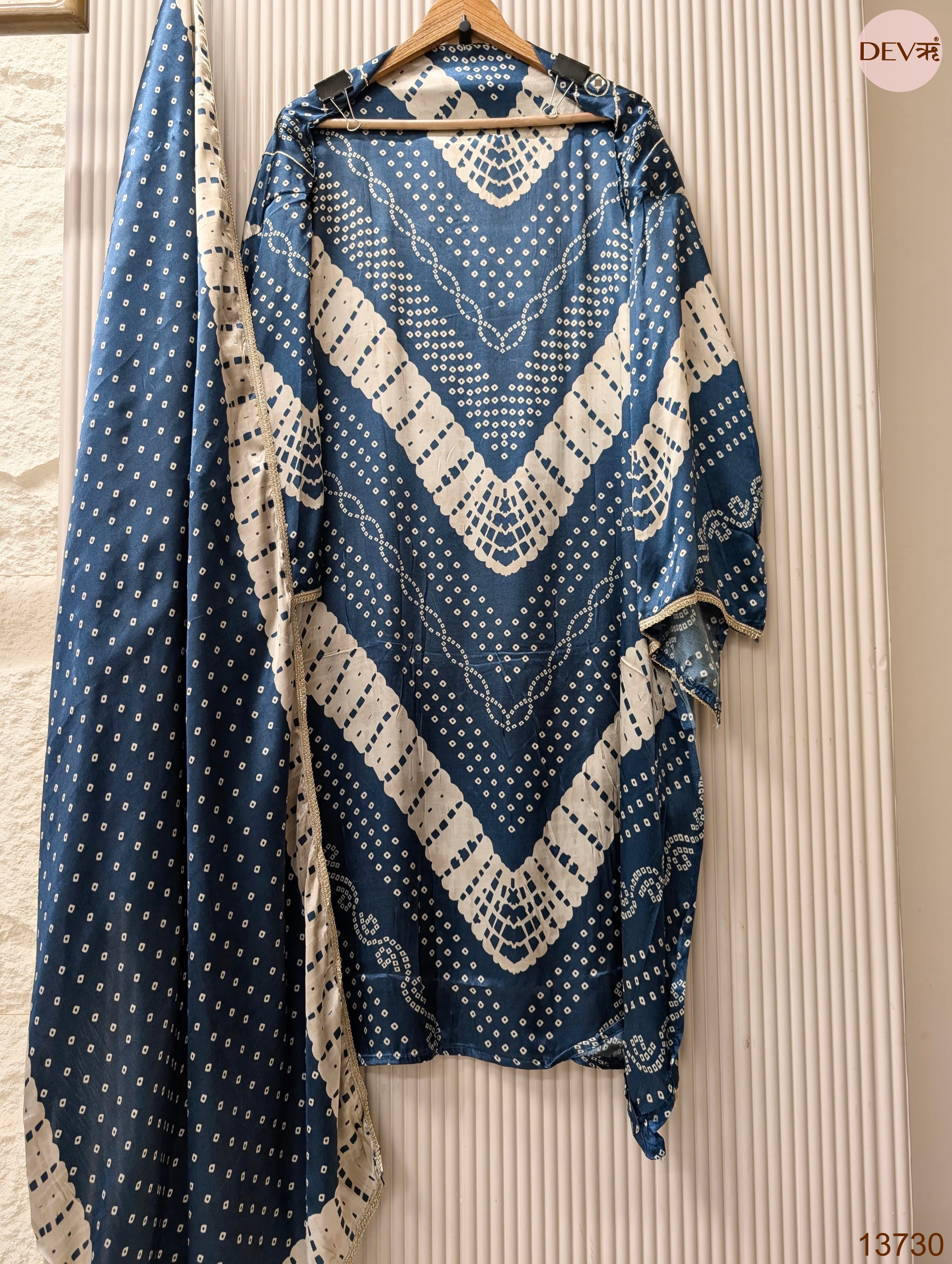 Blue Gajji Silk Printed Unstitched 3-Piece Suit (Devri – D.No 13730)